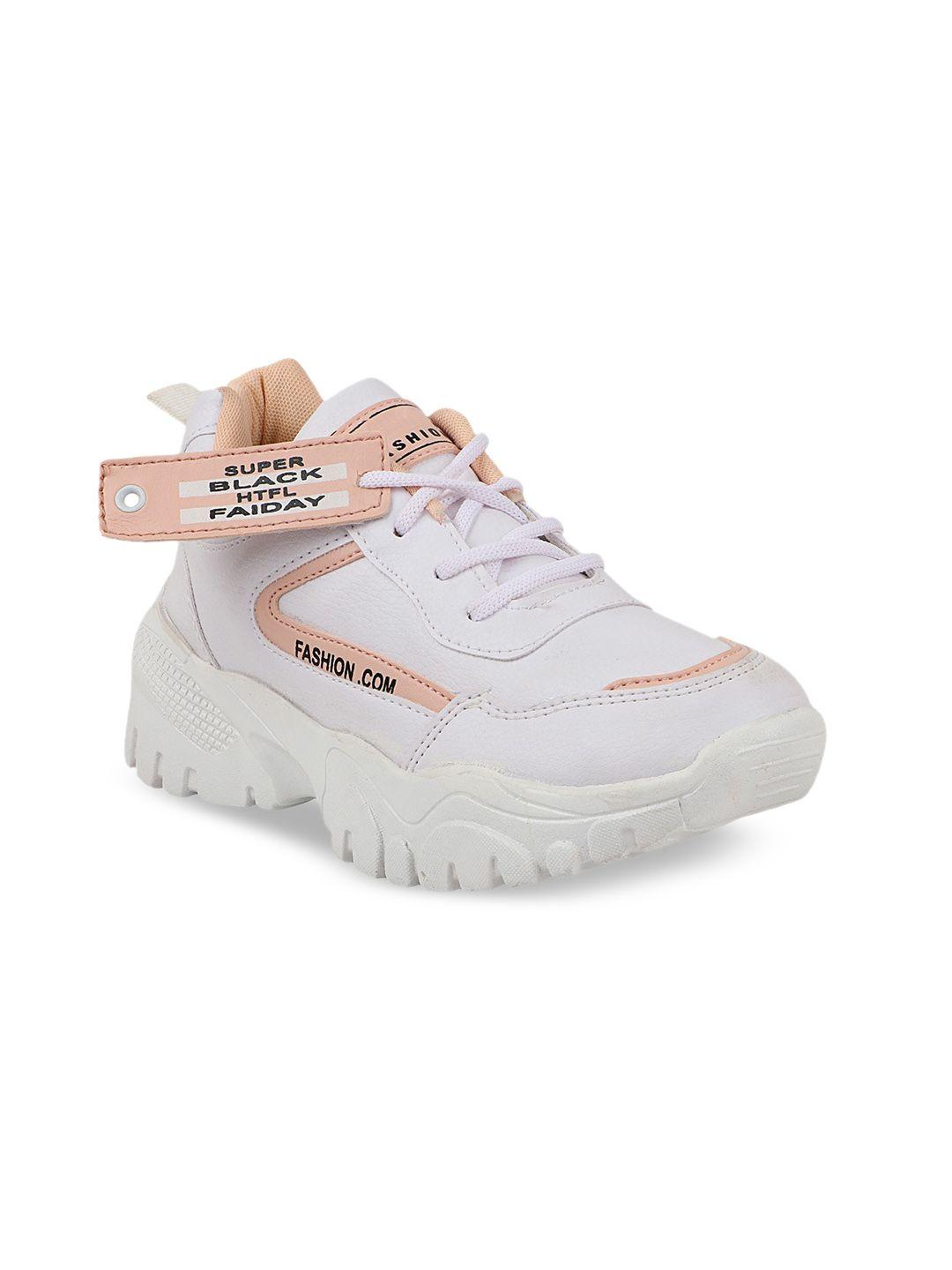 Shoetopia Girls Peach-Coloured Woven Design Sneakers