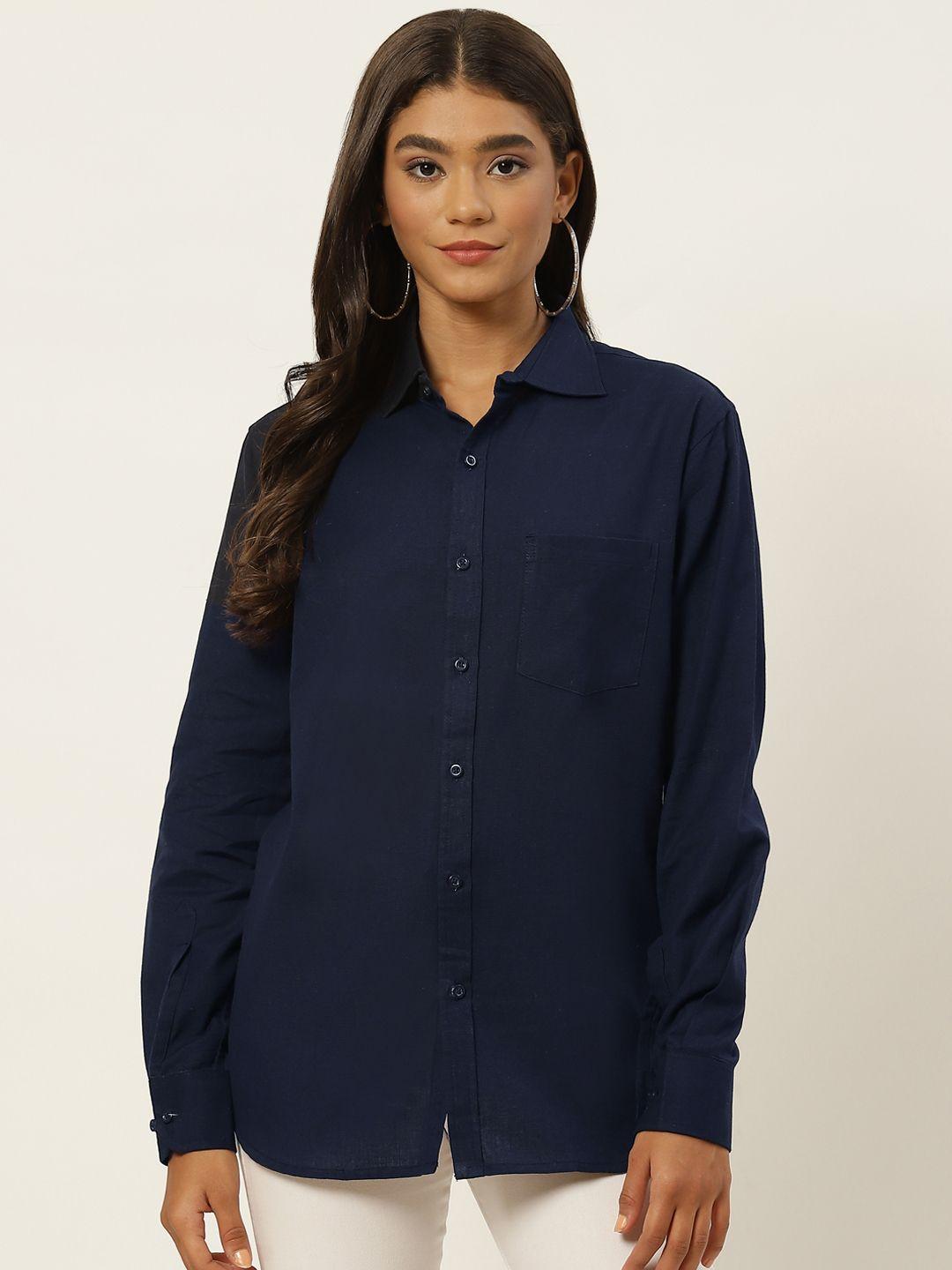 molcha-women-navy-blue-comfort-semiformal-shirt