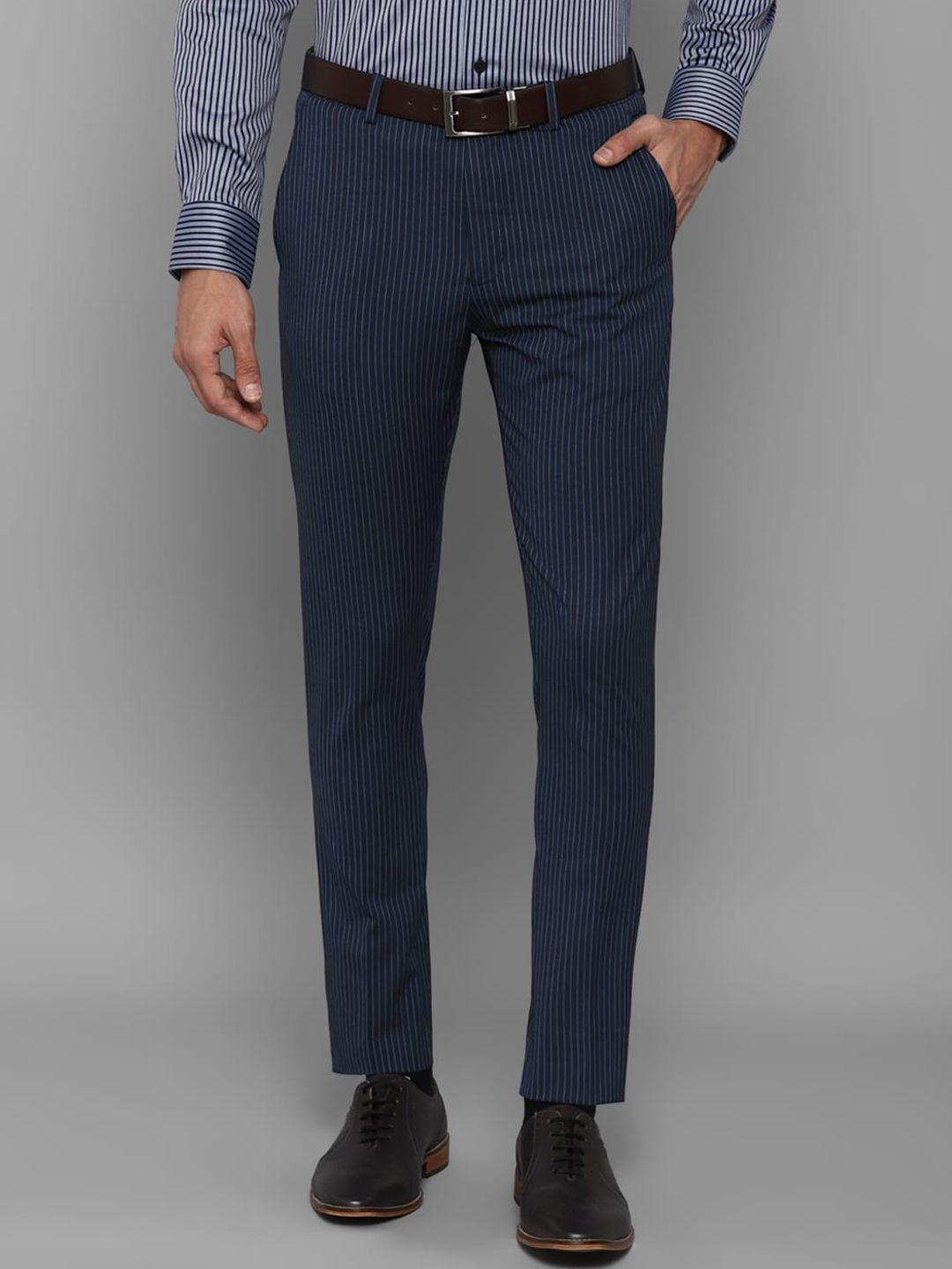 Louis Philippe Men Navy Blue Striped Trousers