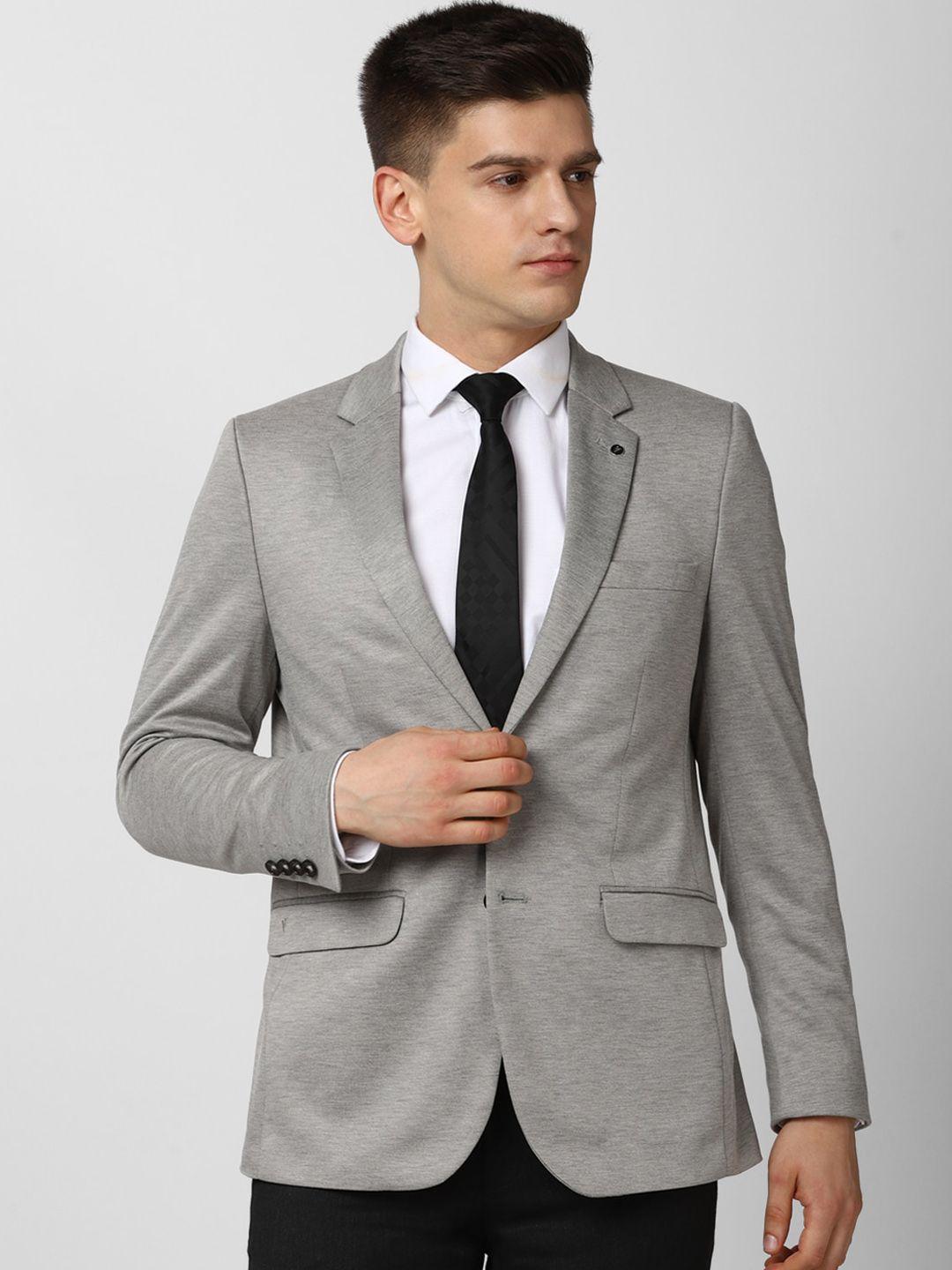 Van Heusen Men Grey Solid Slim Fit Single-Breasted Blazer