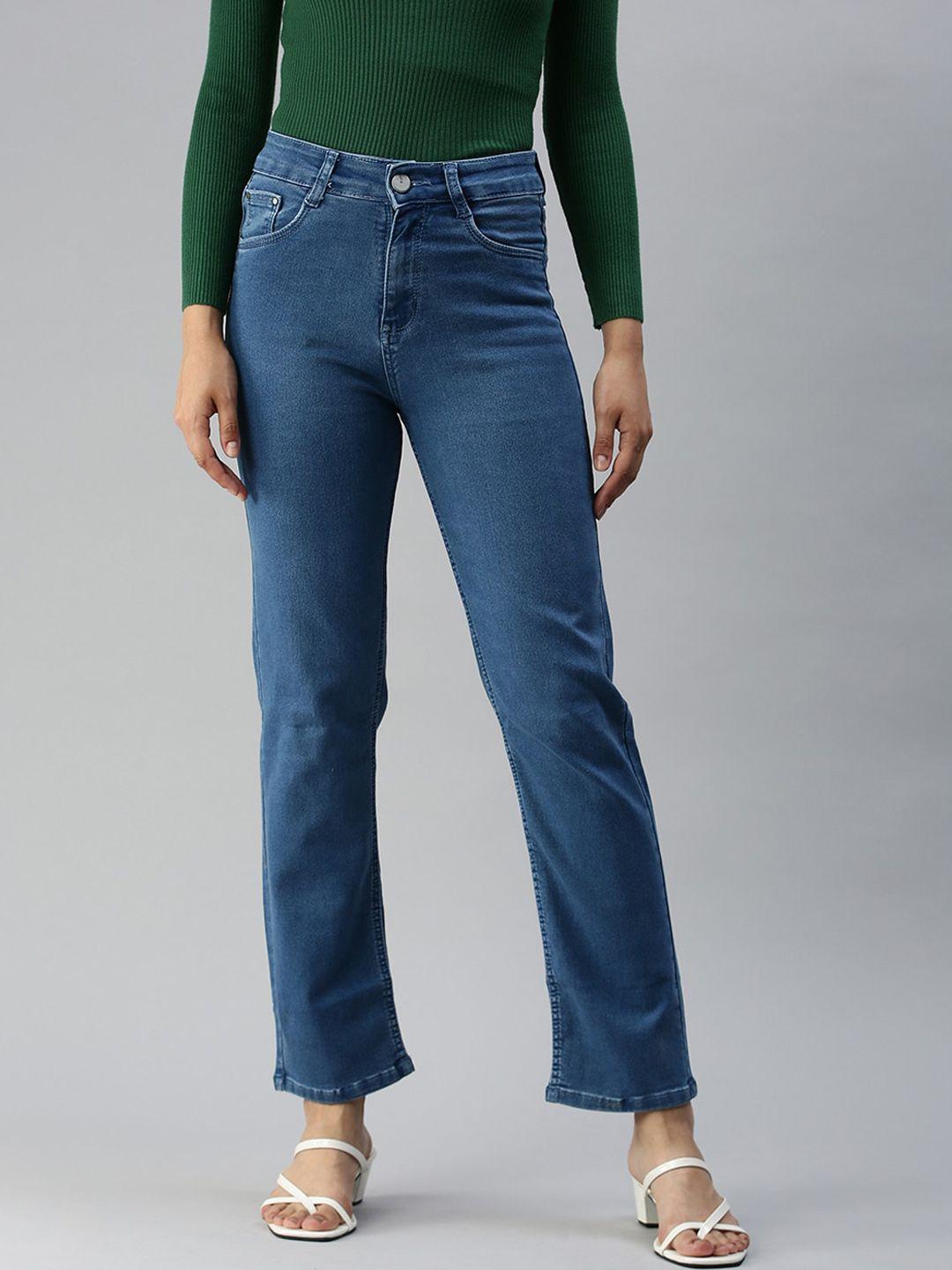 SHOWOFF Women Blue Straight Fit High-Rise Stretchable Jeans