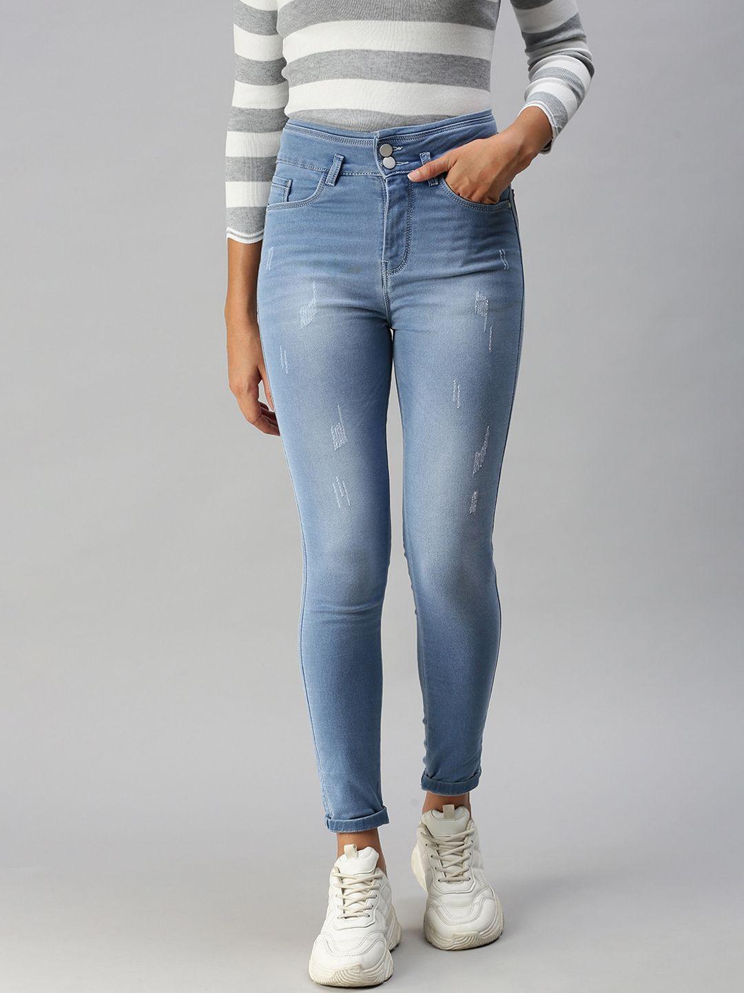 showoff-women-blue-slim-fit-high-rise-low-distress-heavy-fade-stretchable-jeans