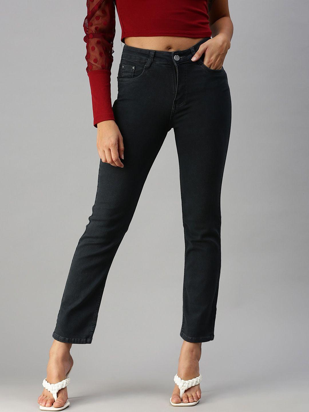 SHOWOFF Women Grey Straight Fit High-Rise Stretchable Jeans