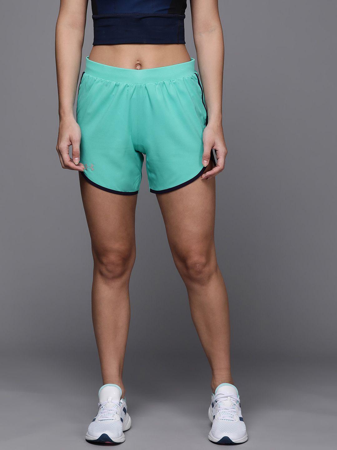 UNDER ARMOUR Women Sea Green Fly-By Elite 5'' Low-Rise Running Sports Shorts
