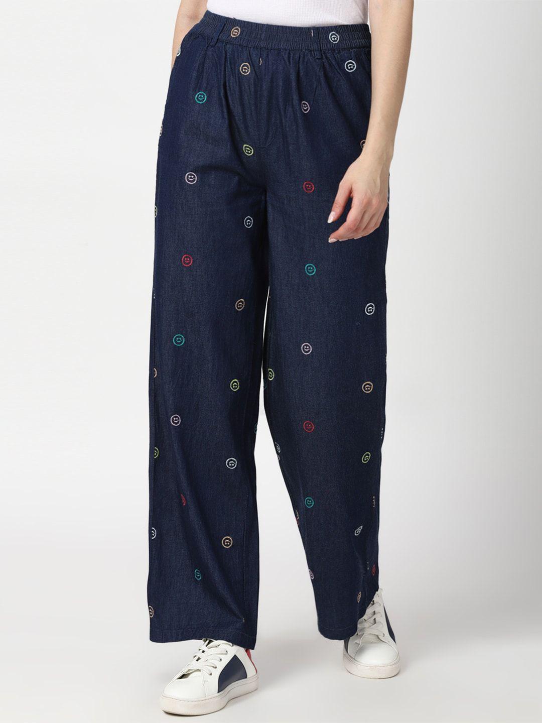 FOREVER 21 Women Navy Blue Printed Trousers