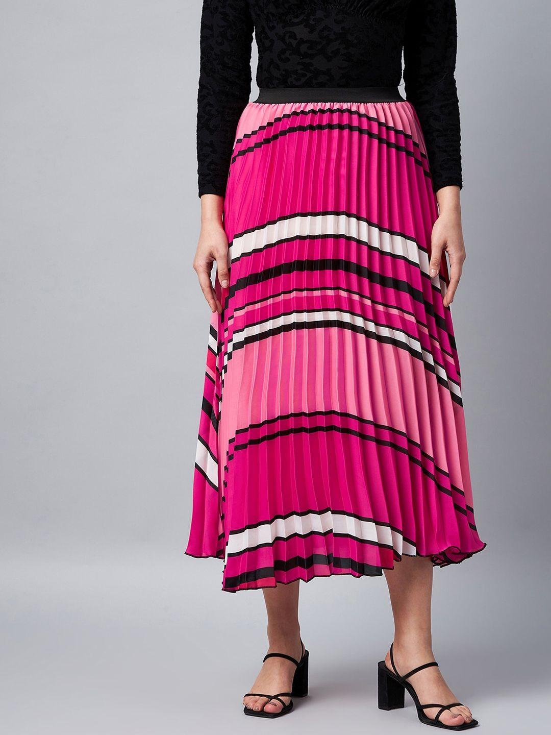 StyleStone Women Pink Pleated Maxi  Skirts