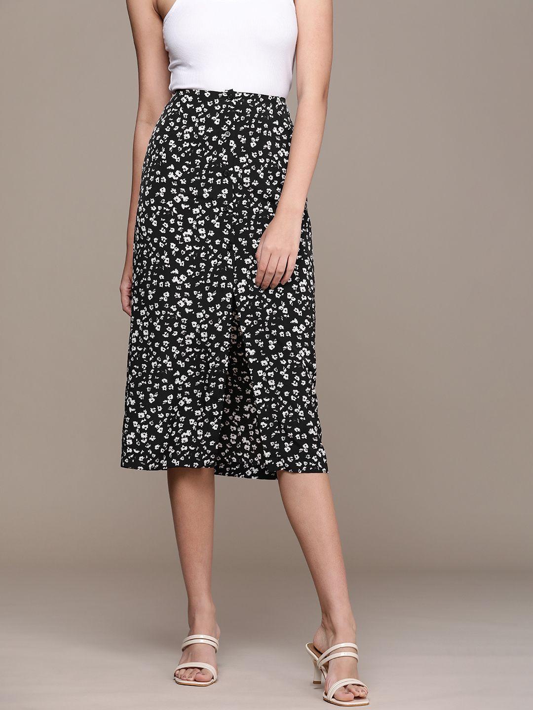 calvin-klein-jeans-women-black-&-white-floral-printed-straight-fit-skirt-with-split