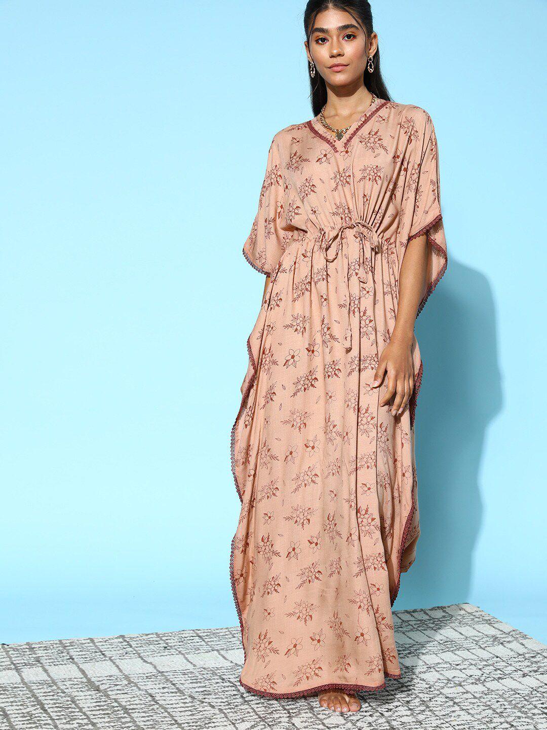 beebelle Women Brown Printed Maxi Nightdress