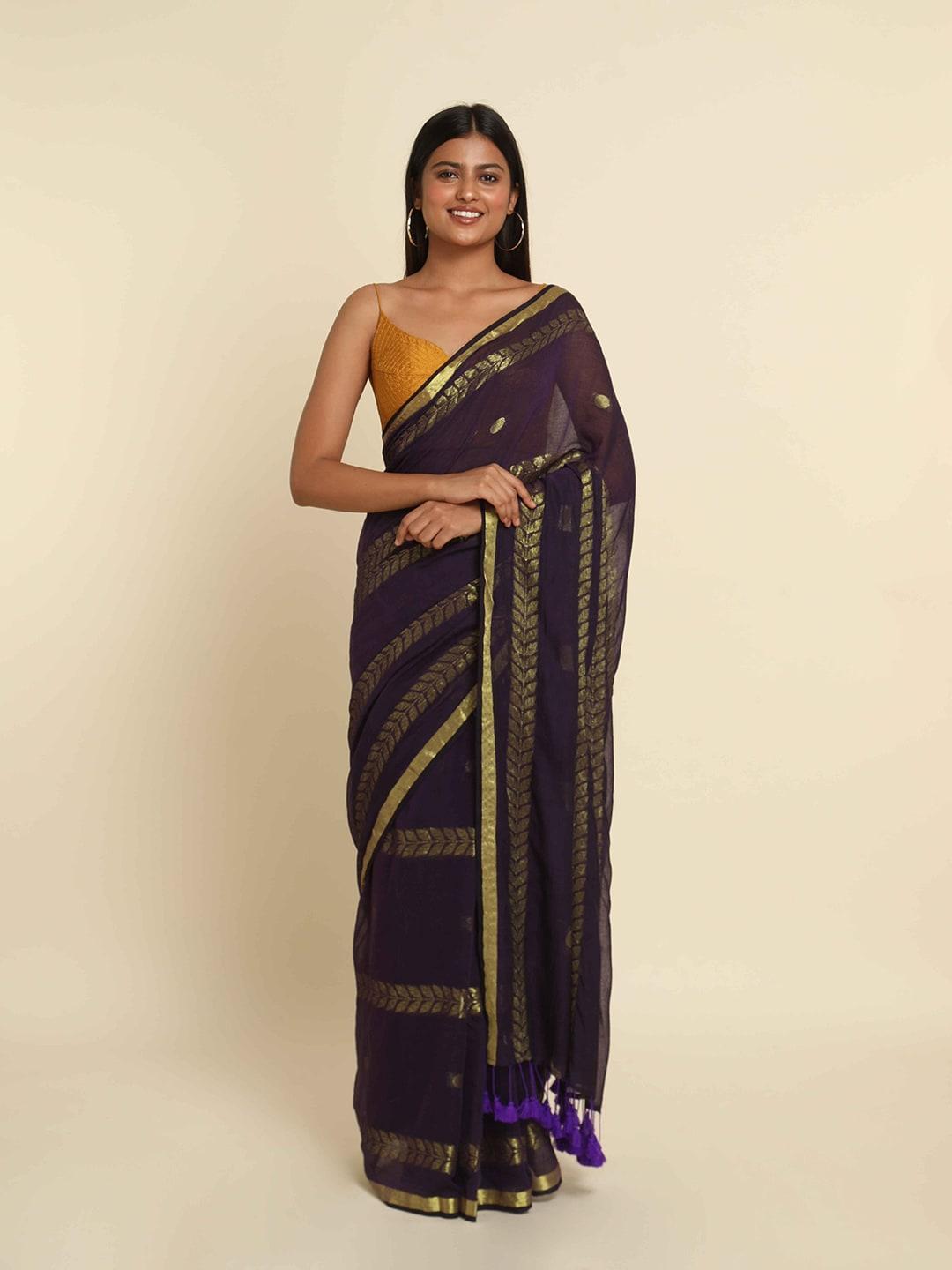 Suta Purple & Gold-Toned Woven Design Zari Saree