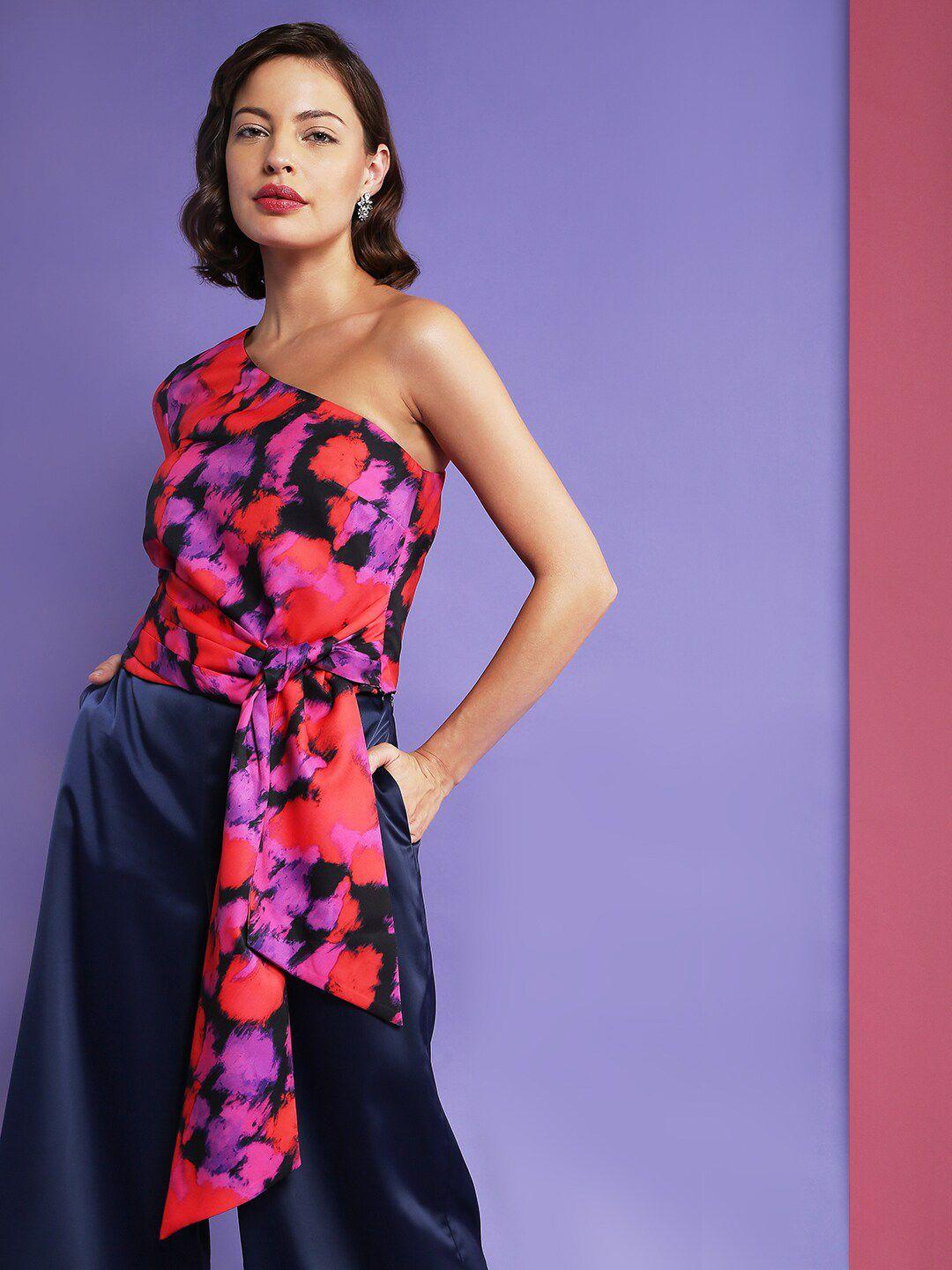 vero-moda-marquee-collection-fuchsia-&-red-floral-print-one-shoulder-wrap-top