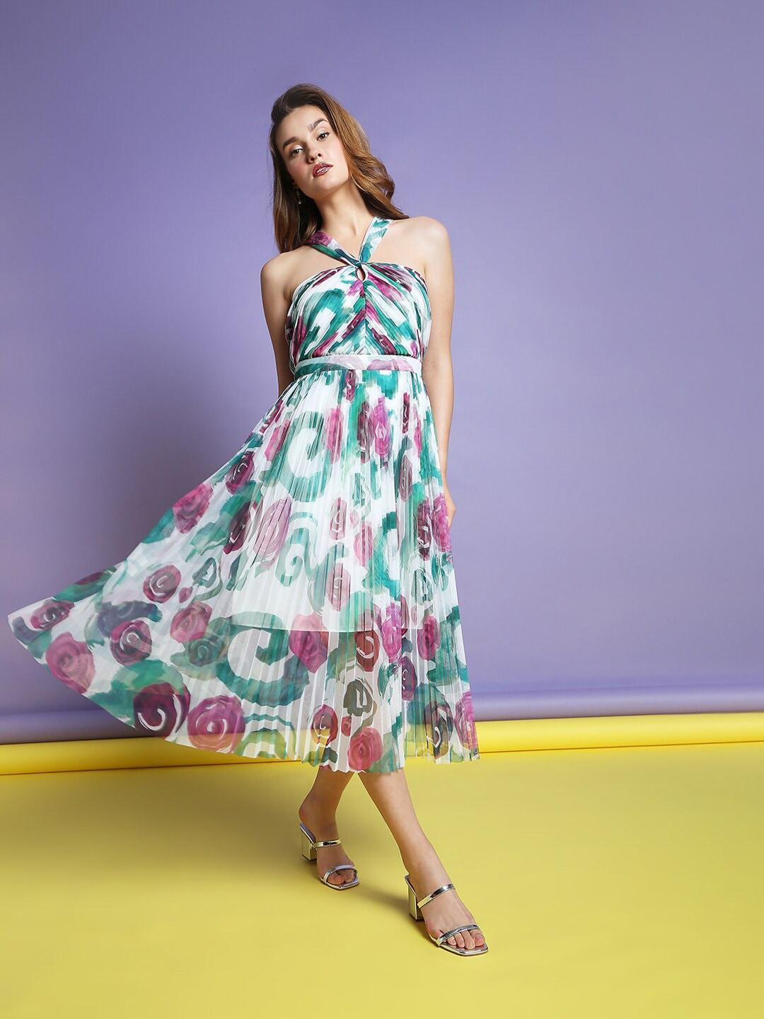 Vero Moda Marquee Collection Multicoloured Accordion Floral Pleated Midi Dress