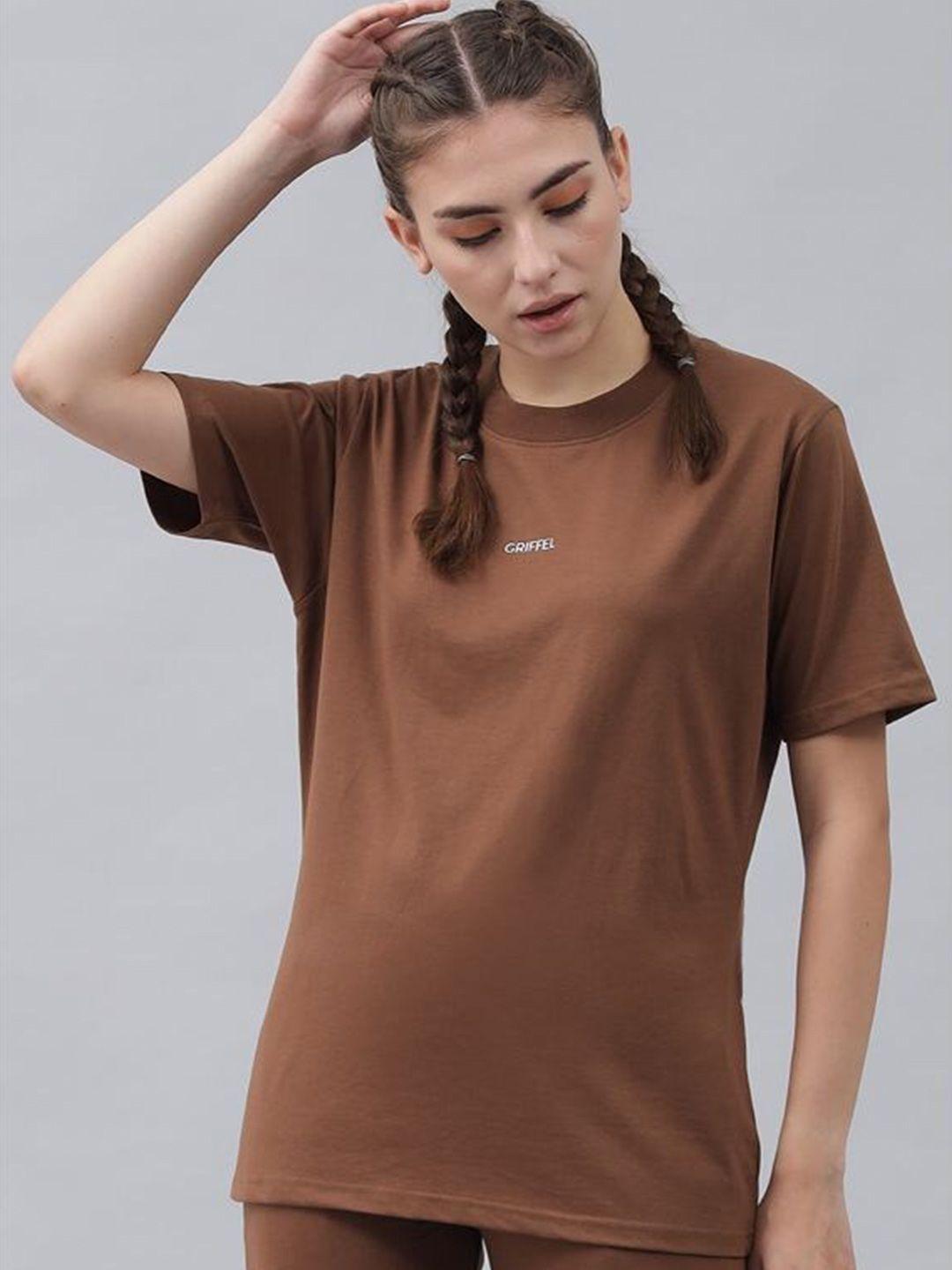 griffel-women-coffee-brown-cotton-t-shirt