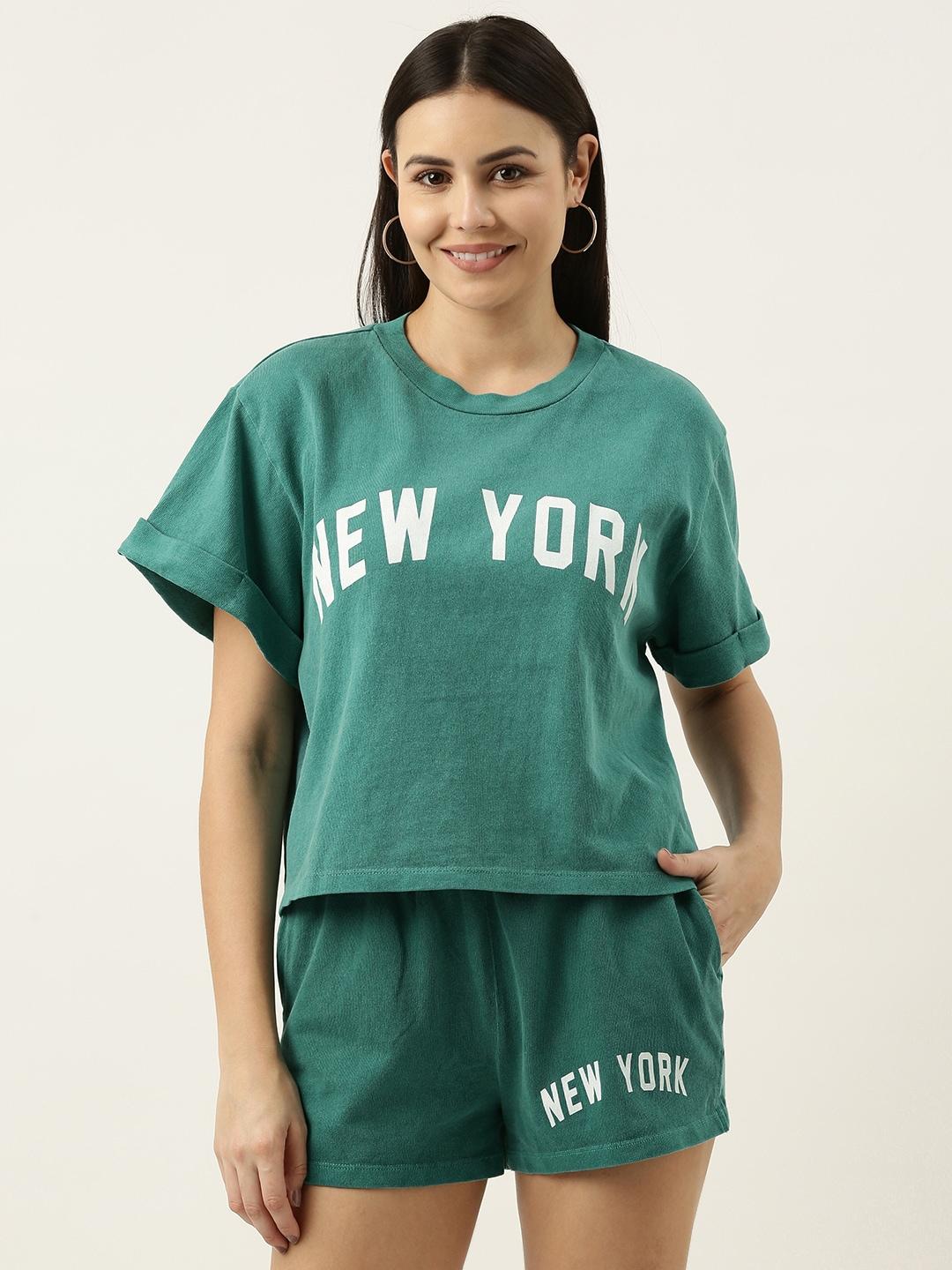 forever-21-women-teal-green-&-white-printed-t-shirt-with-shorts