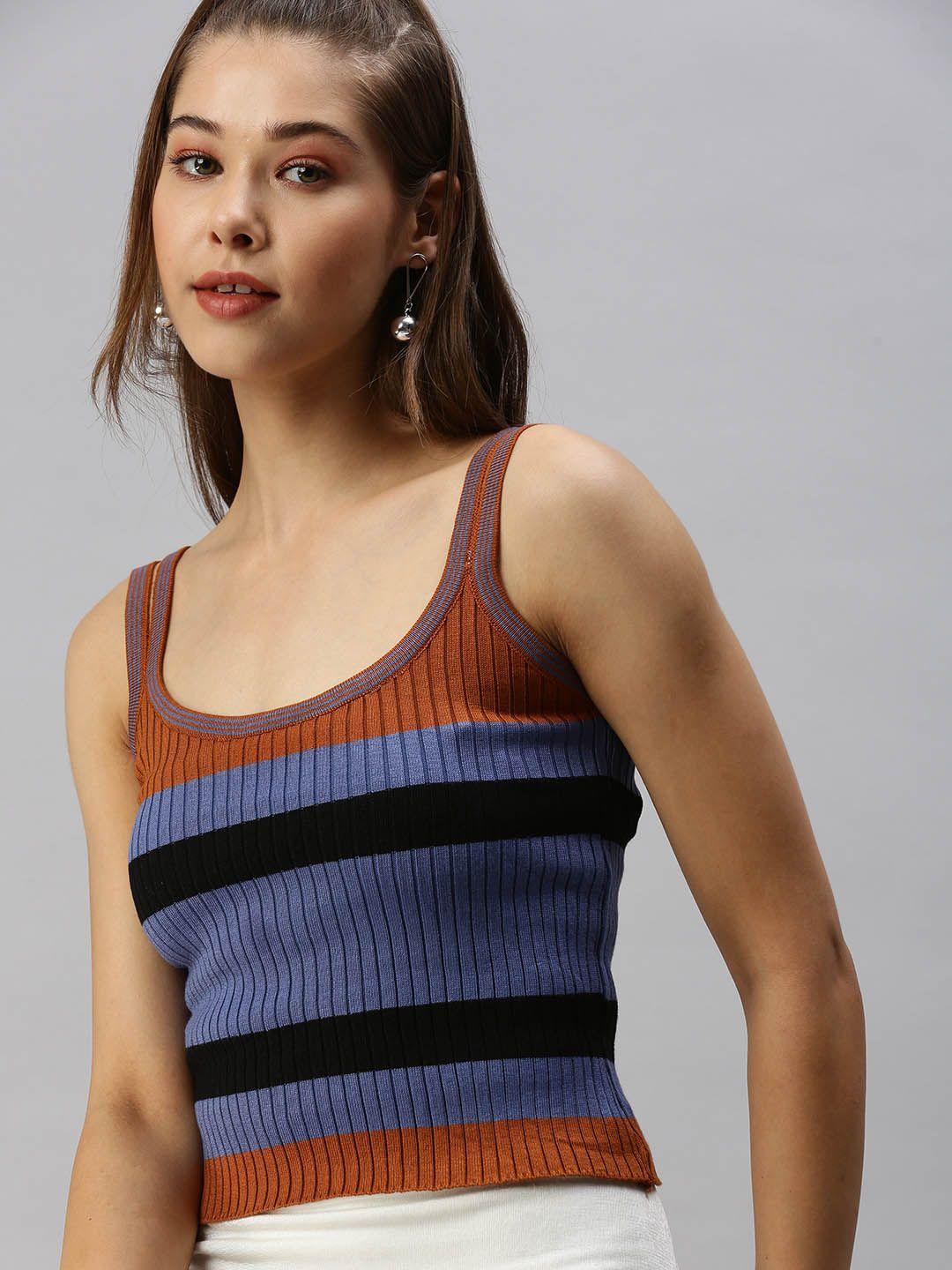 SHOWOFF Blue Candy Striped Crop Top