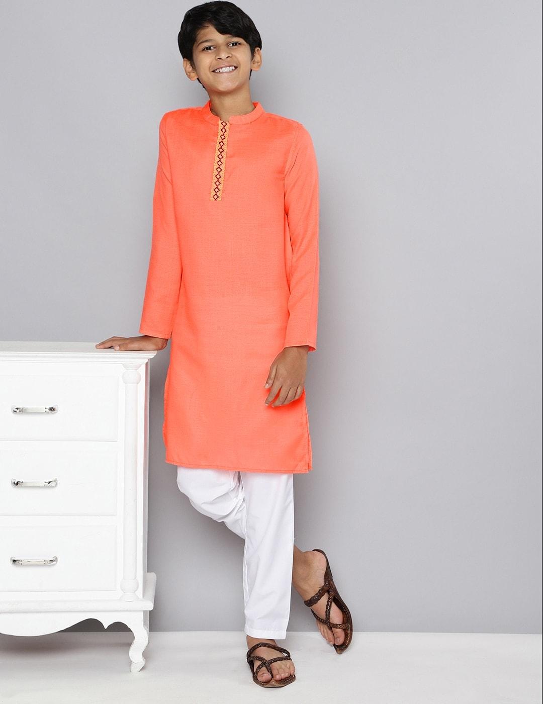 HERE&NOW Boys Coral Solid Kurta