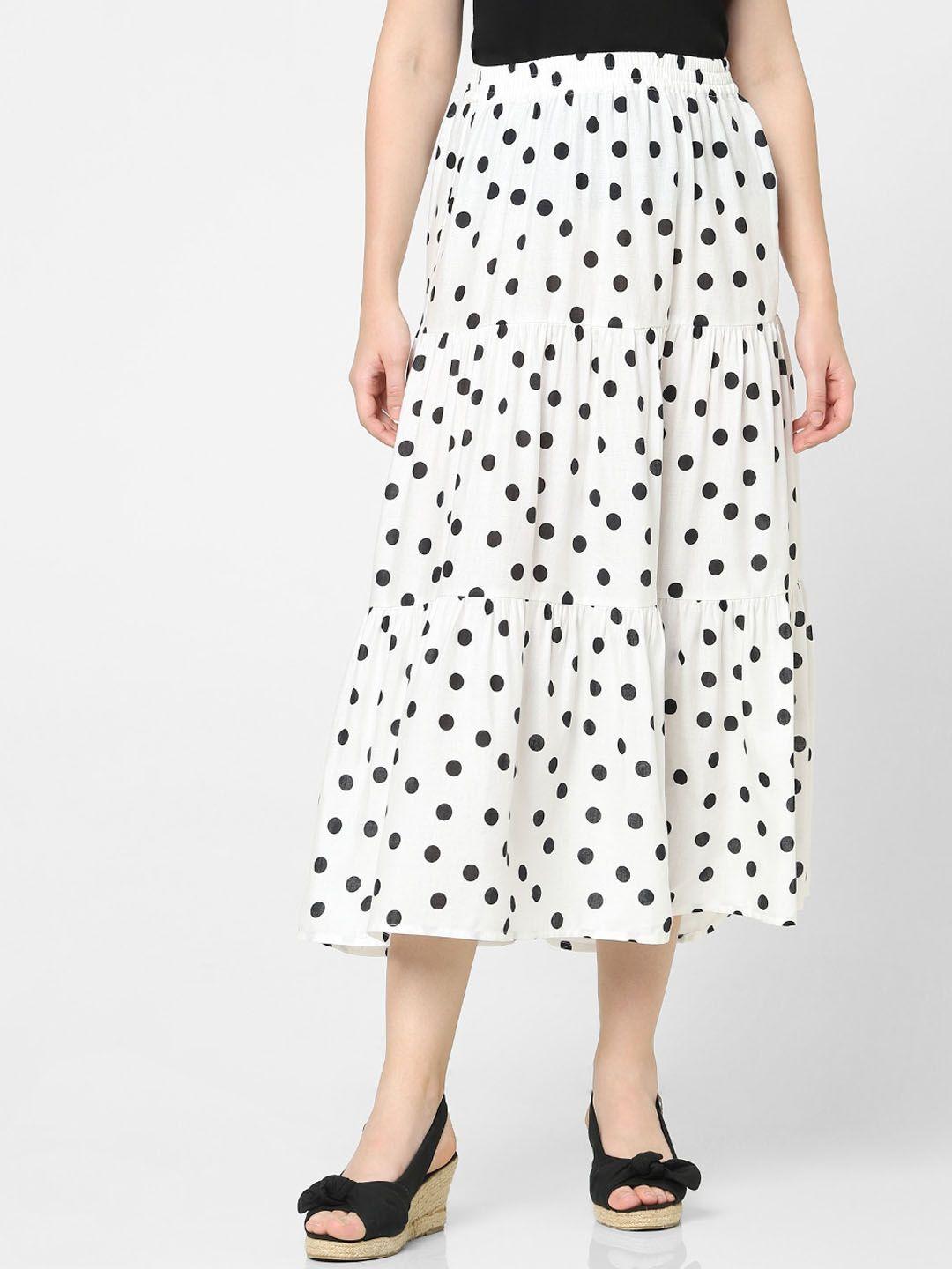 Vero Moda Women White Polka Dot Printed A-Line Skirts