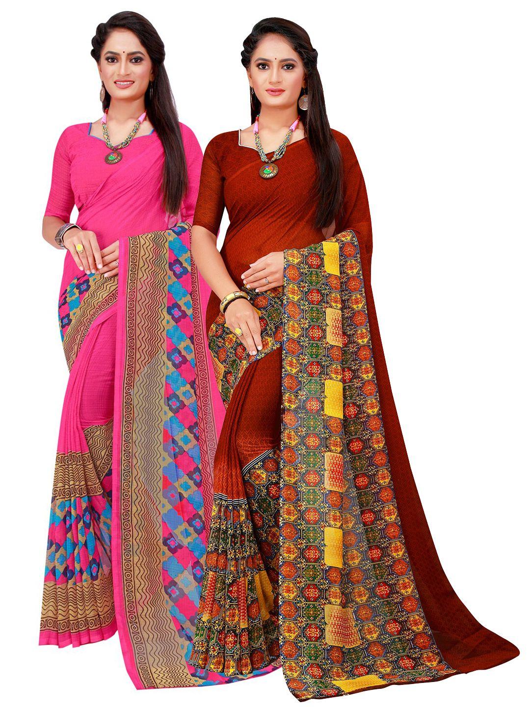 florence-set-of-2-magenta-&-maroon-floral-pure-georgette-saree