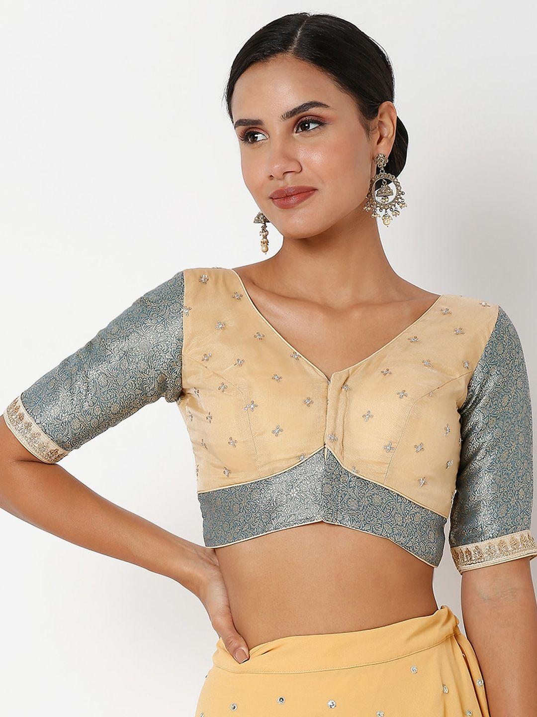 salwar-studio-women-beige-&-grey-embroidered-saree-blouse