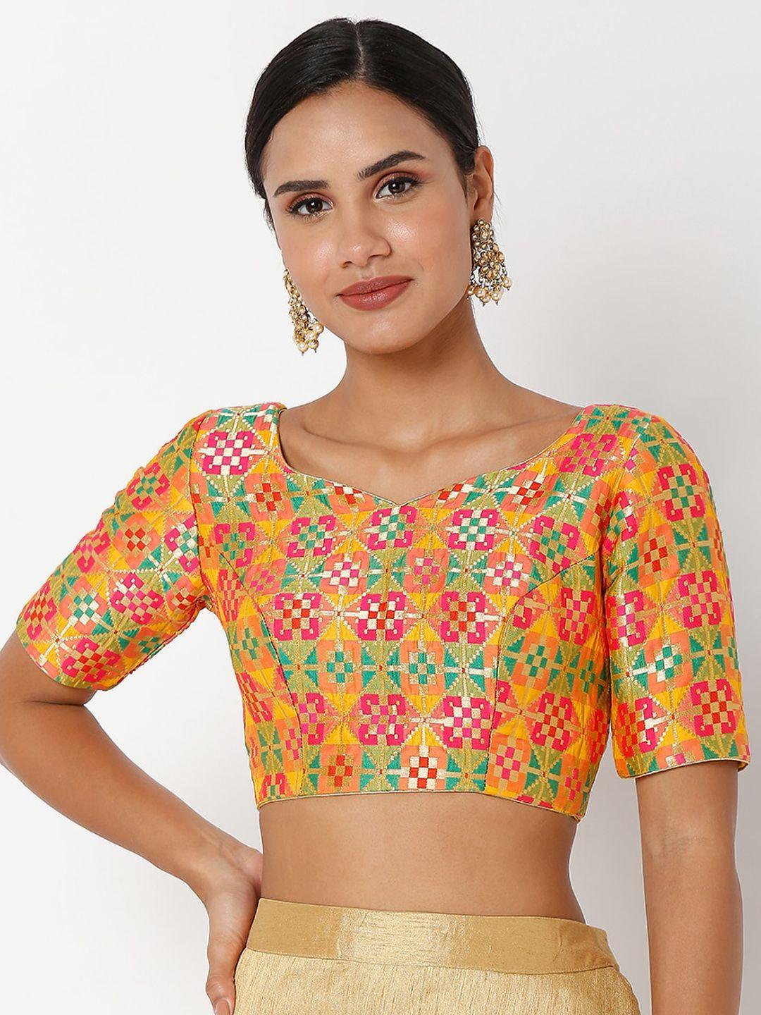 salwar-studio-women-yellow-&-orange-woven-design-brocade-saree-blouse