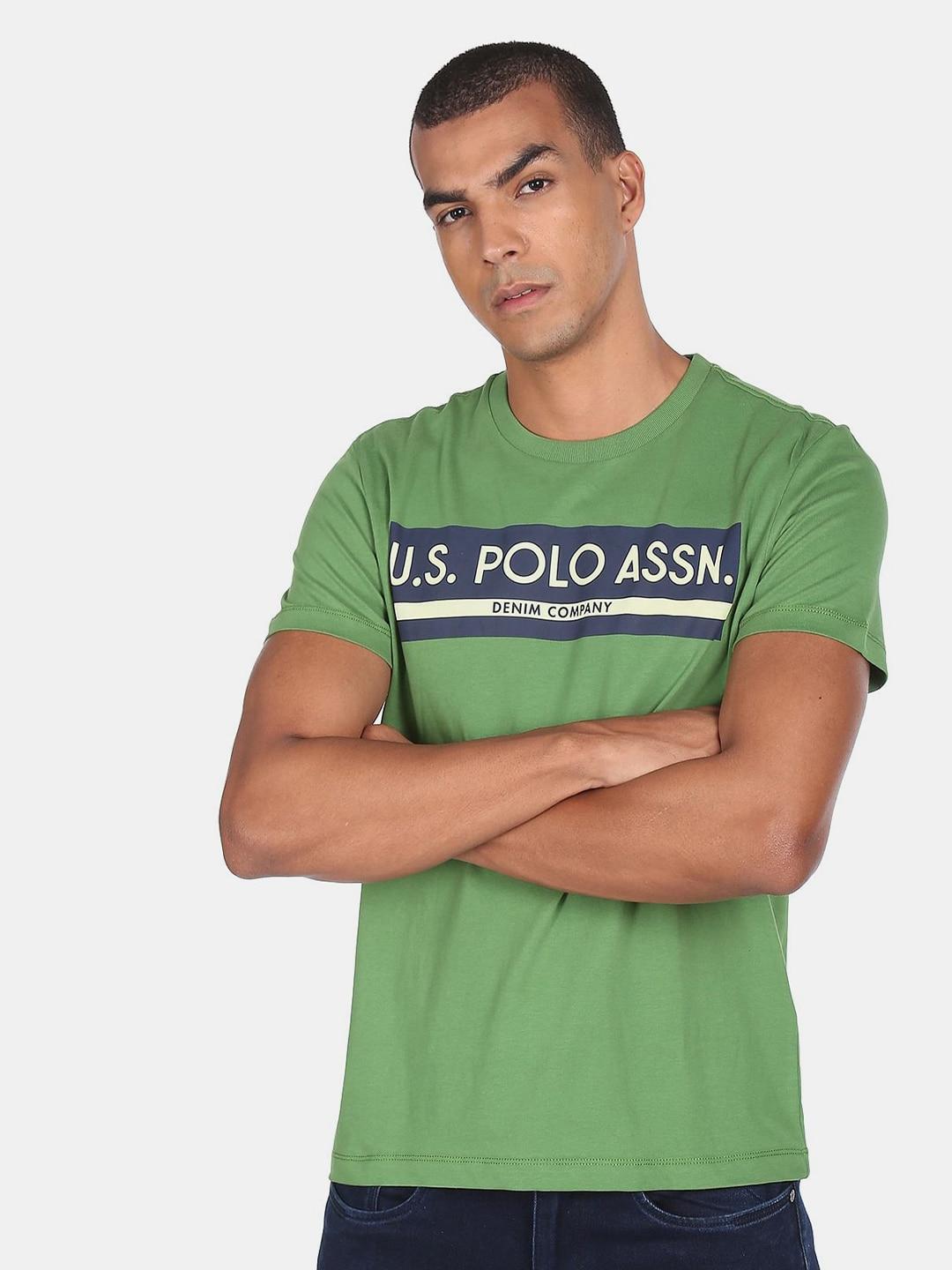 U.S. Polo Assn. Denim Co.Men Green Typography Printed Cotton T-shirt