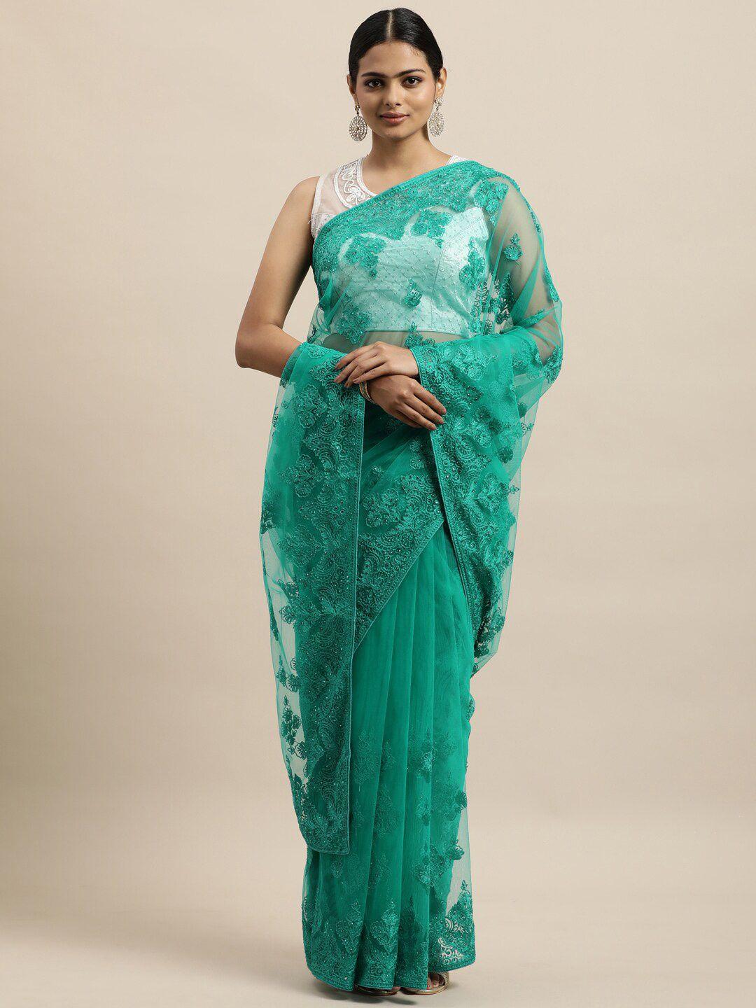 kasee Blue Floral Embroidered Net Saree