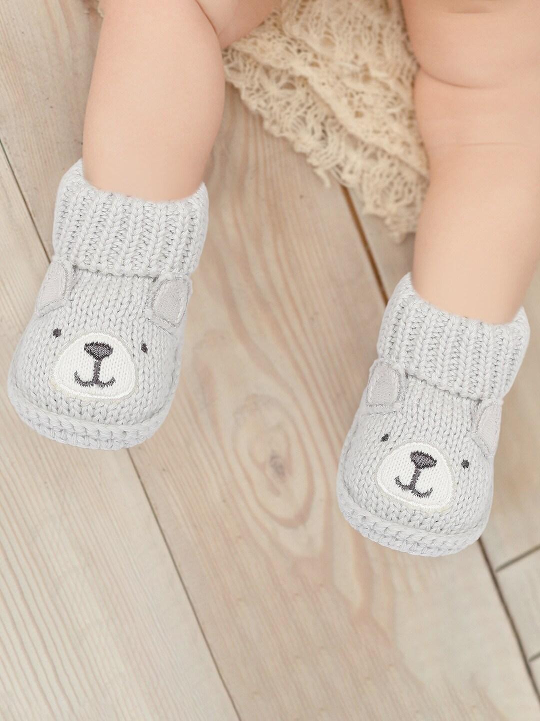 Baby Moo Infants Grey Patterned Organic-Cotton Socks Booties
