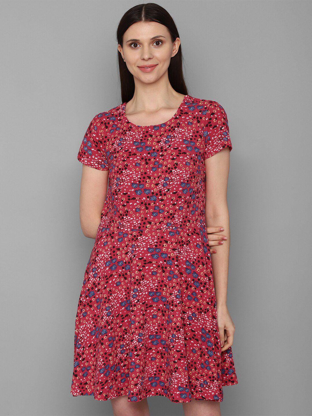 allen-solly-woman-pink-floral-a-line-dress