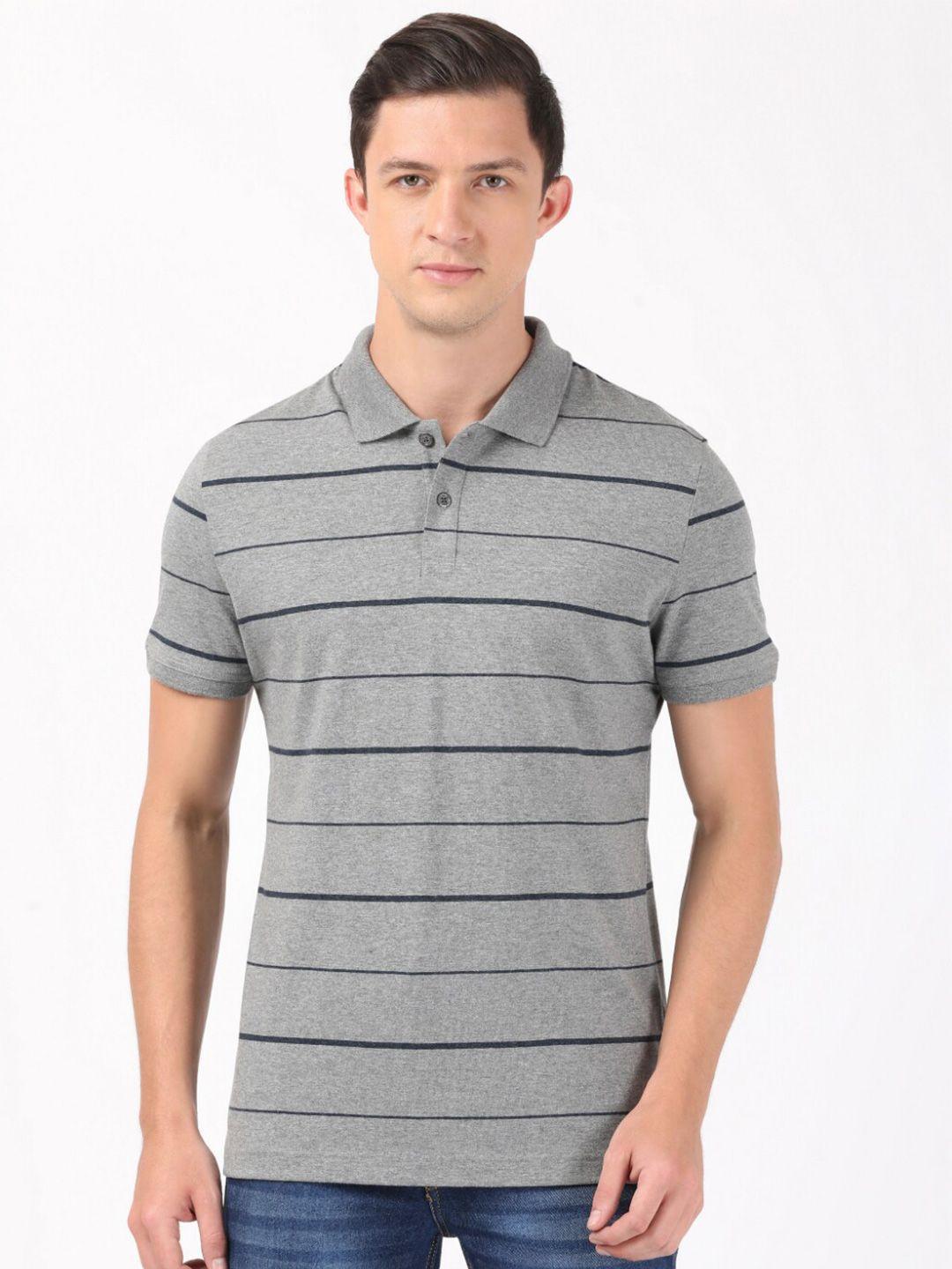Jockey Men Grey Striped Polo Collar T-shirt