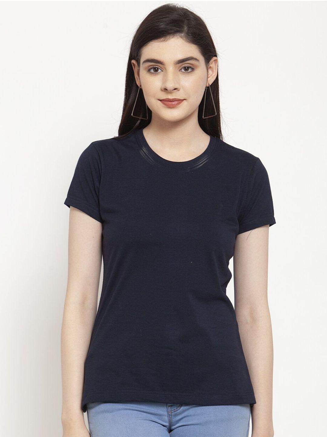 Friskers Women Navy Blue Solid  T-shirt