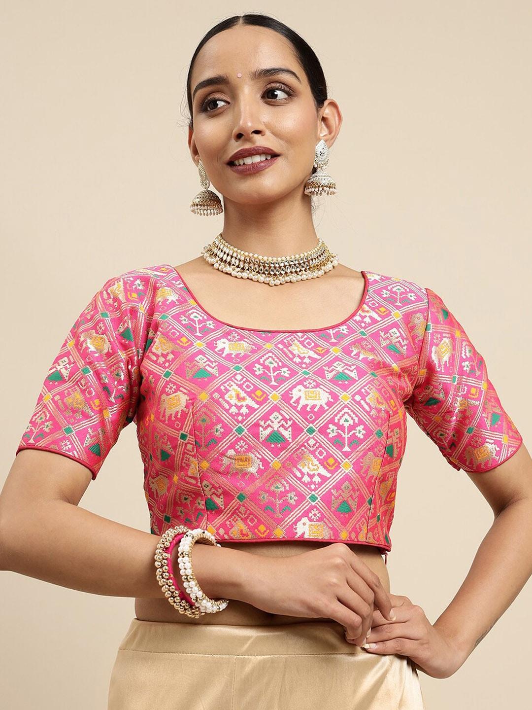 MIMOSA Women Pink Woven Design Saree Blouse