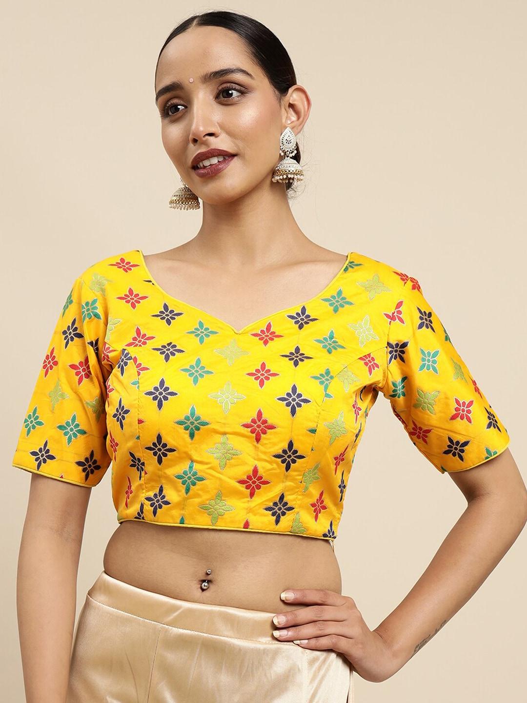 MIMOSA Women Yellow &  Red Woven Design Readymade Blouse
