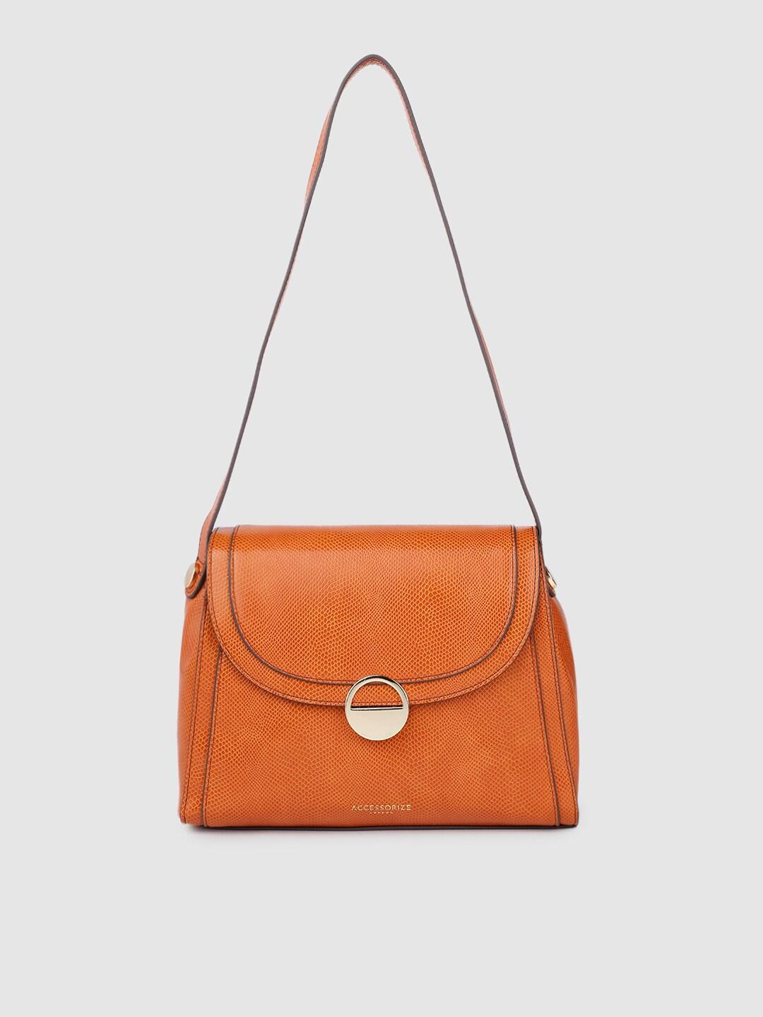 Accessorize Women Orange Animal Textured PU Structured Shoulder Bag