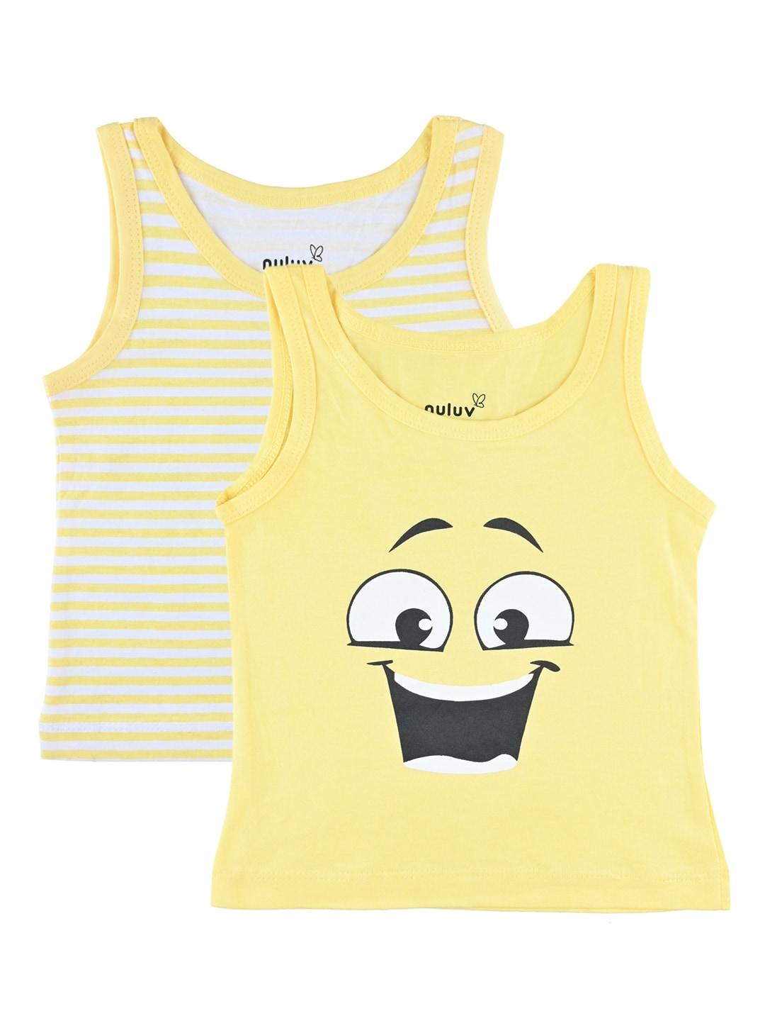 Nuluv Boys Pack of 2 Yellow & White Printed Cotton Innerwear Vests