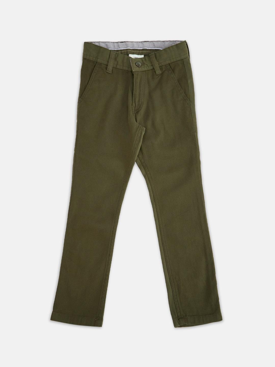 Pantaloons Junior Boys Olive Solid Cotton Chinos Trouser