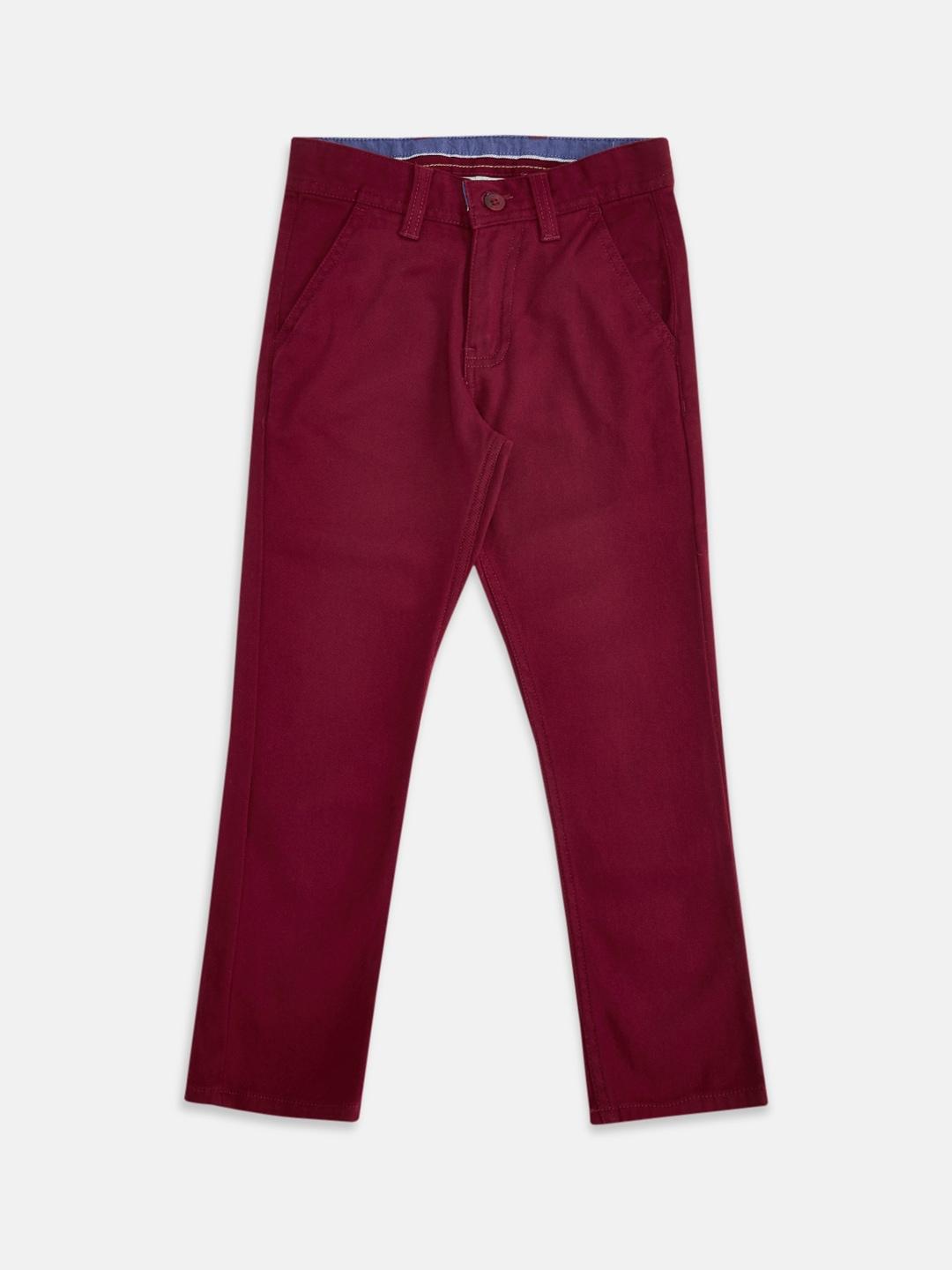 Pantaloons Junior Boys Maroon Solid Cotton Chinos Trouser