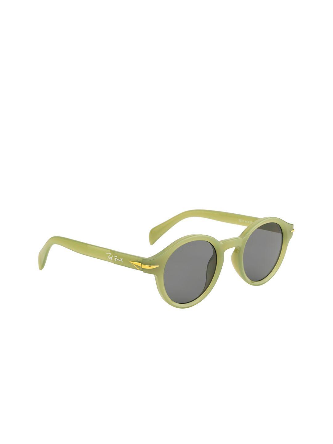 Ted Smith Unisex Grey Lens & Green Round Sunglasses with UV Protected Lens