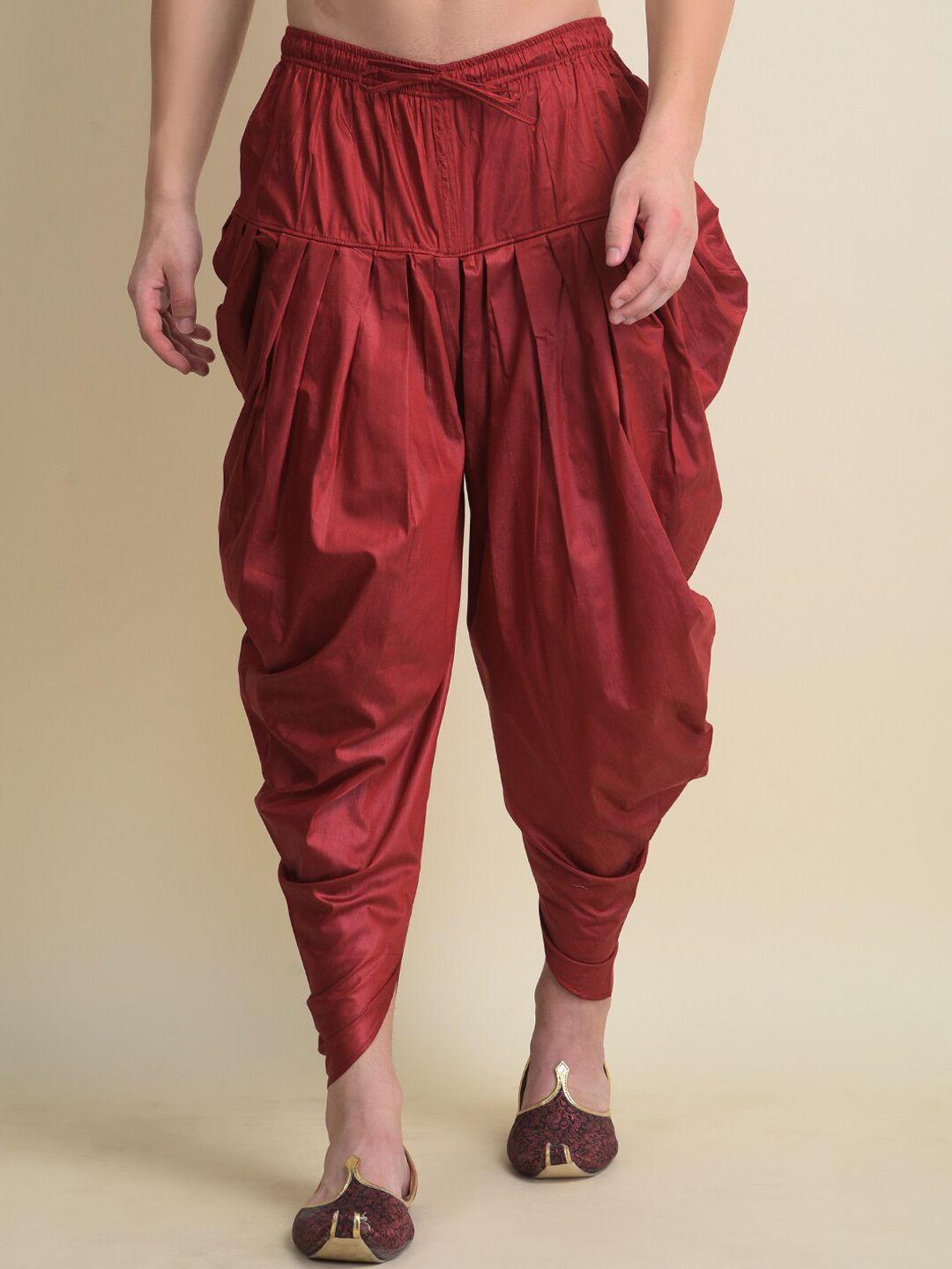 namaskar-men-maroon-red-solid-pure-silk-patiala