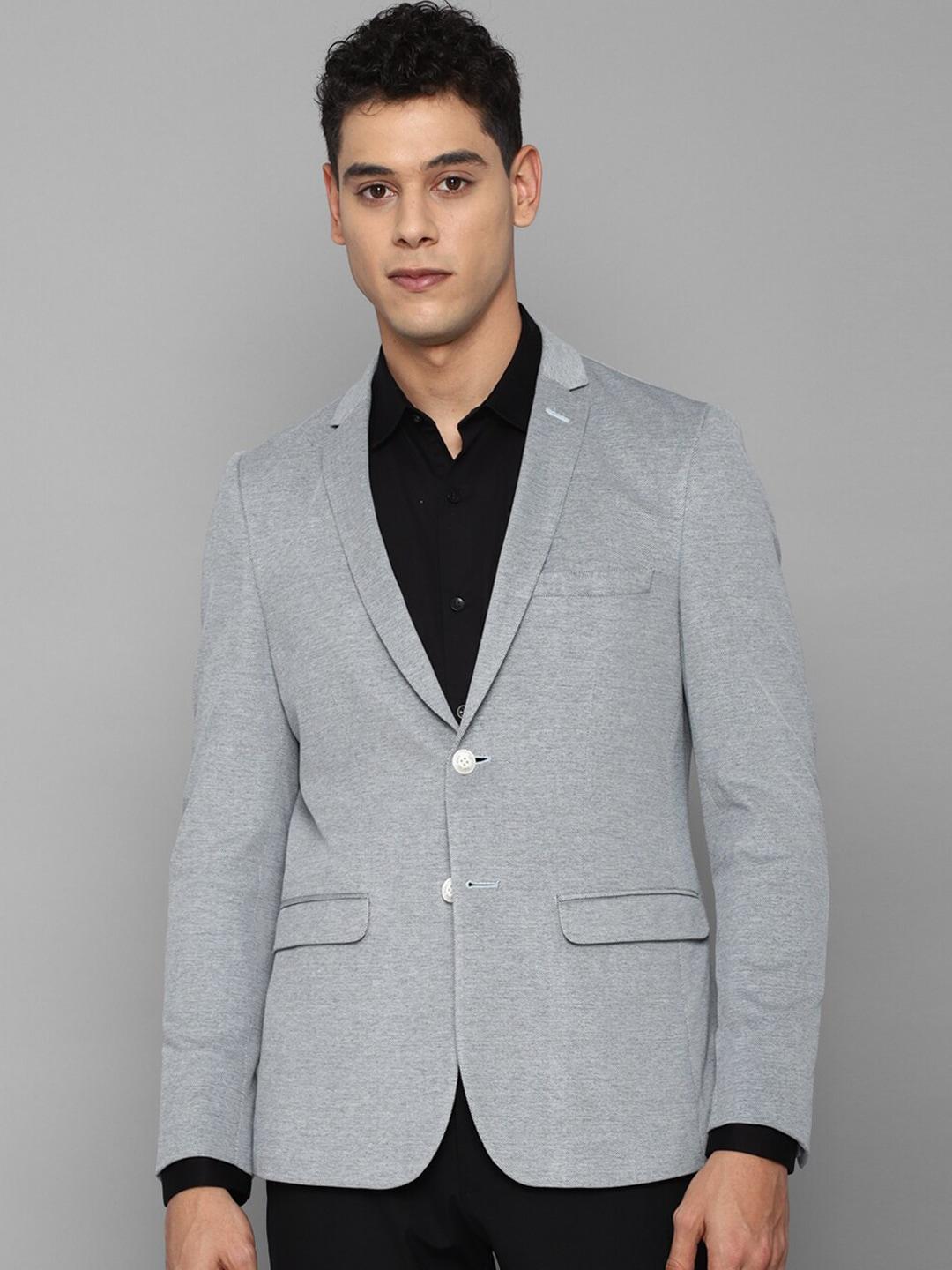Louis Philippe Sport Men Grey Self-Design Slim-Fit Single-Breasted Blazer
