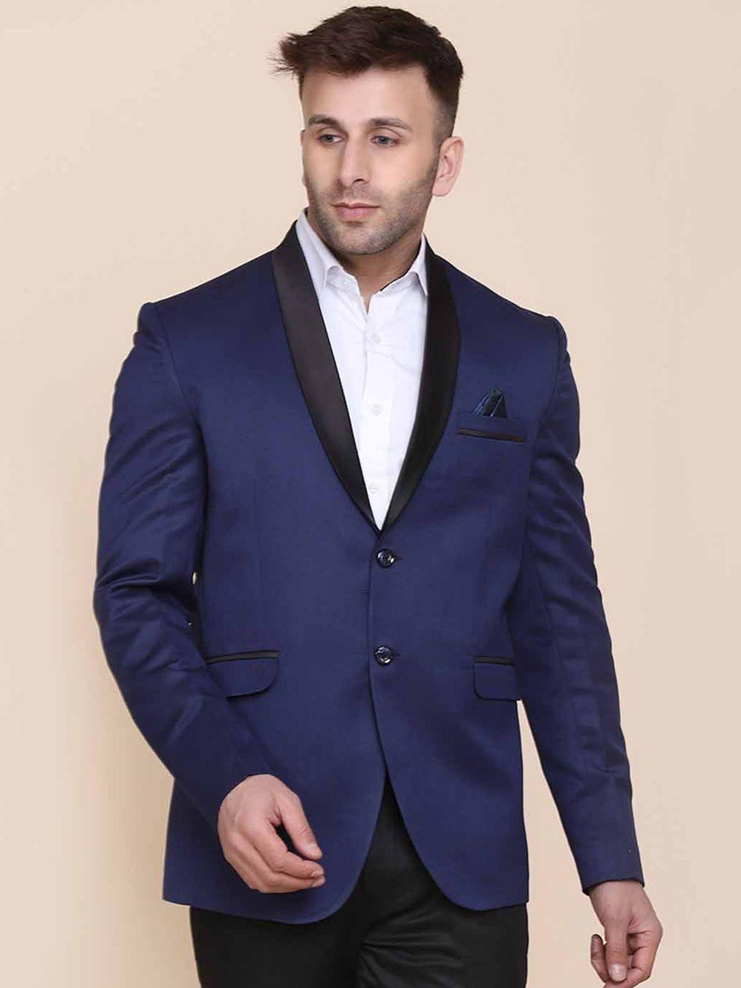 TAHVO Men Blue Solid Slim-Fit Single-Breasted Party Blazer