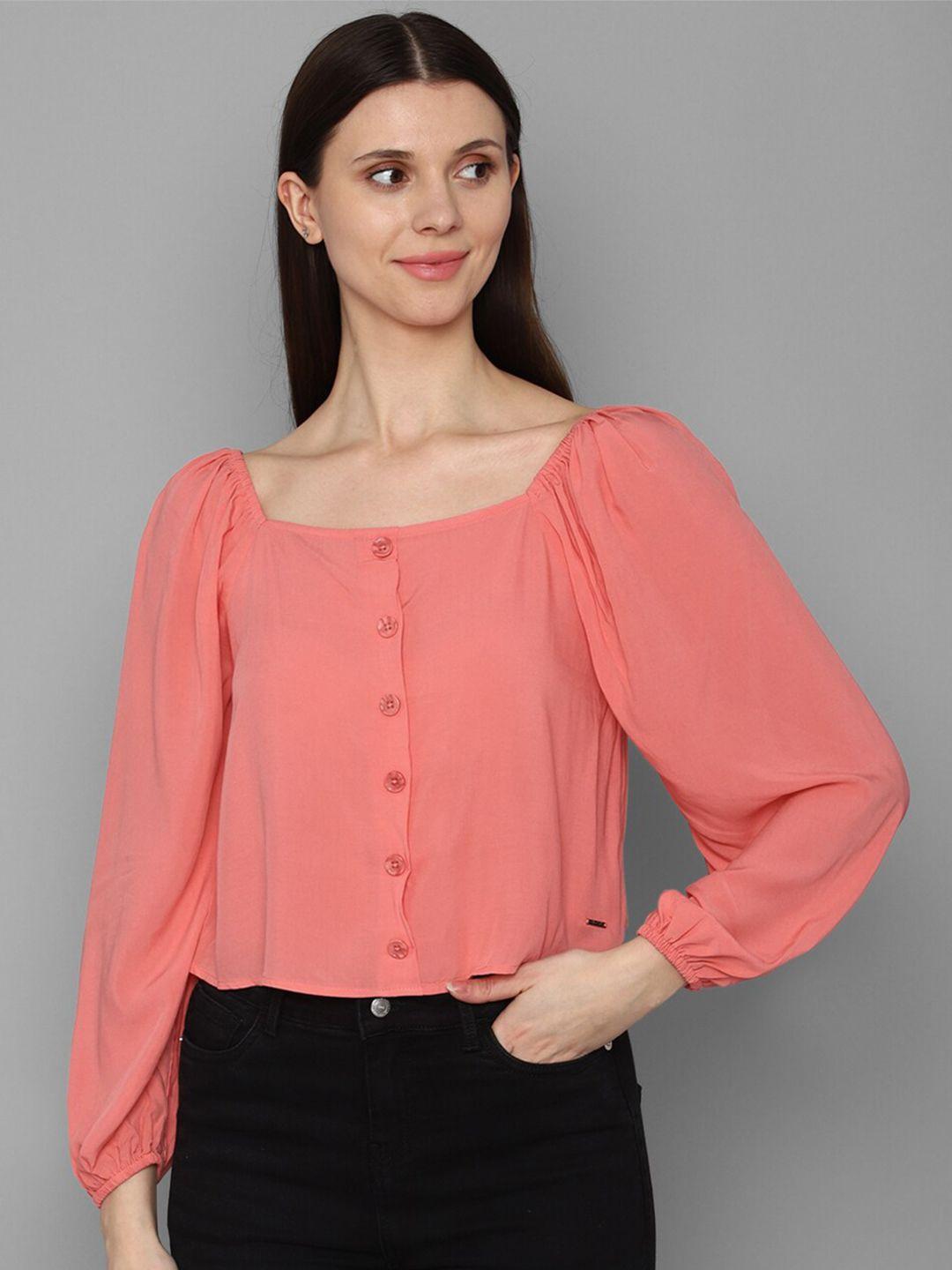 allen-solly-woman-peach-coloured-shirt-style-crop-top