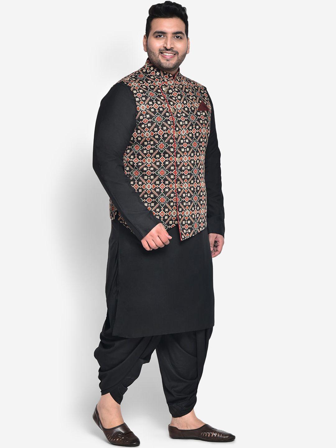 kisah-plus-men-black-kurta-with-dhoti-pants-&-nehru-jacket