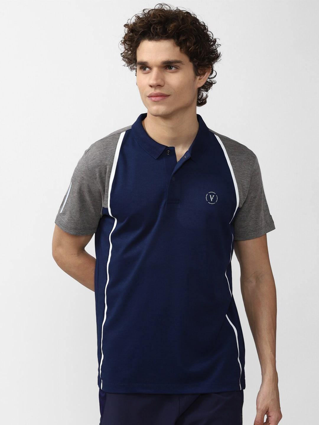 Van Heusen Flex Men Navy Blue Mandarin Collar Applique T-shirt