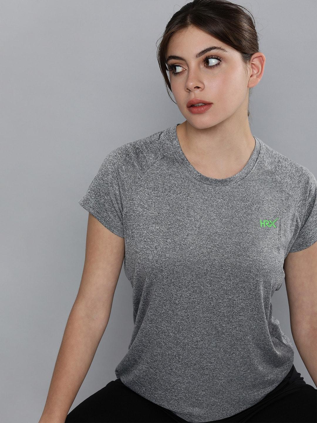 HRX by Hrithik Roshan Women Charcoal Grey Brand Logo Rapid-Dry Running T-shirt