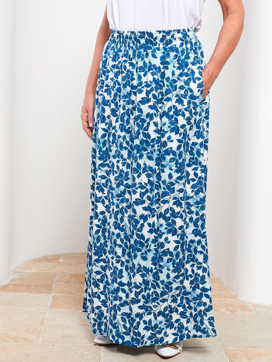LC Waikiki Women Blue & White Floral Printed A-Line Maxi Skirt