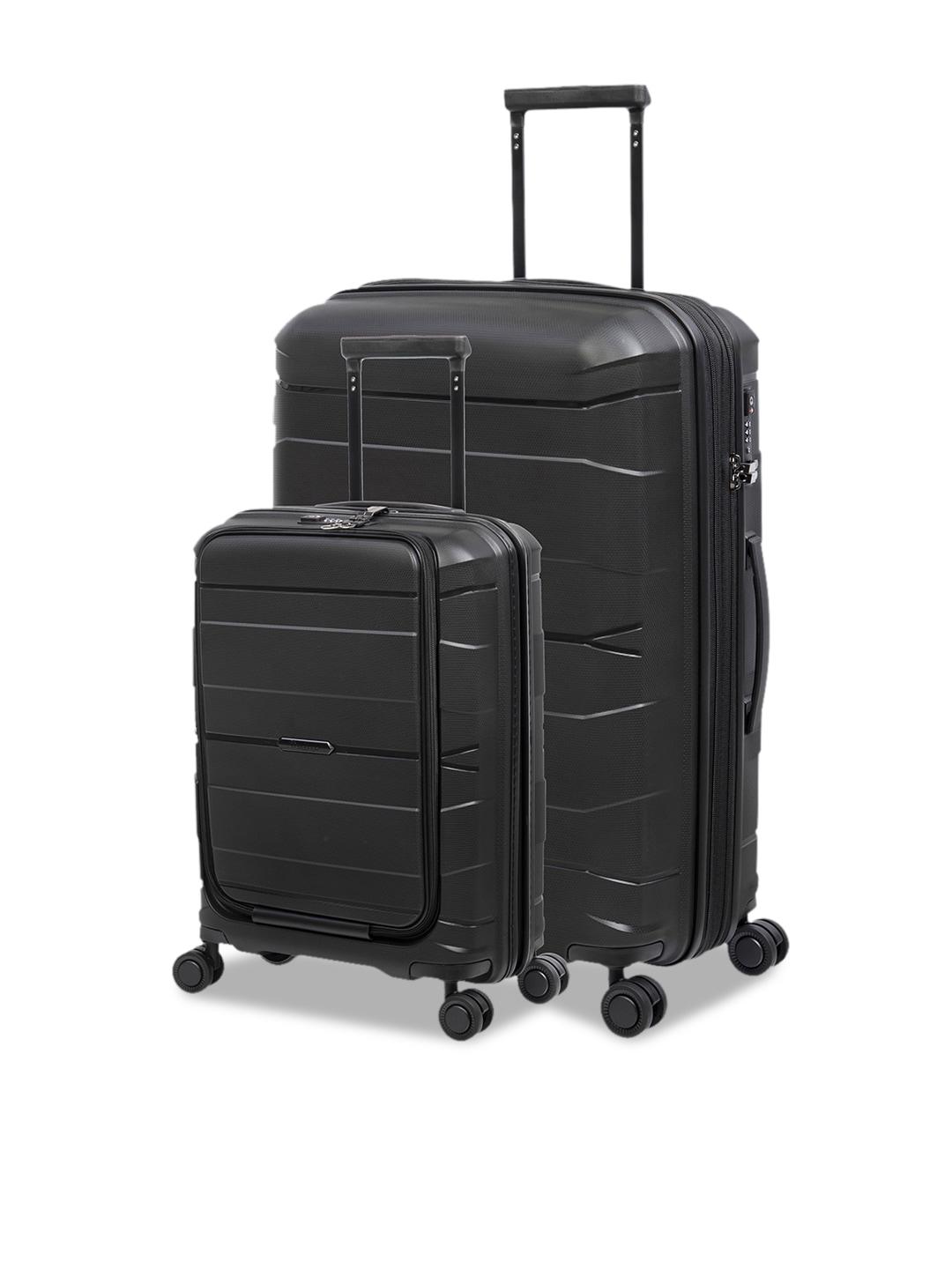 IT luggage Set of 2 Black Solid Hard-Sided Medium Trolley Suitcase