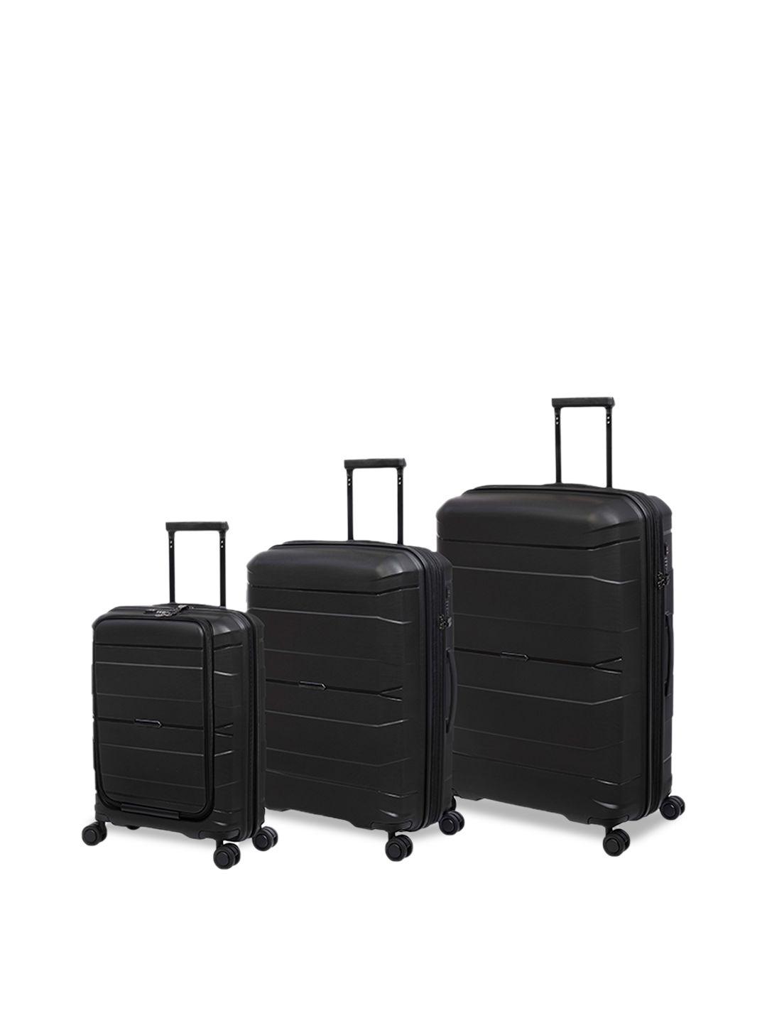 IT luggage Set of 3 Black Textured Large Hard-Sided Trolley Suitcase