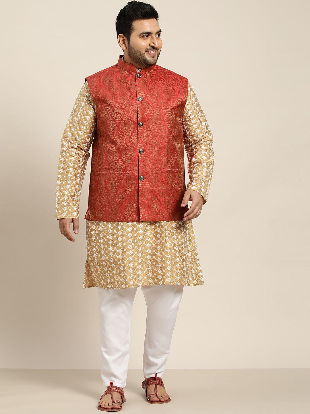 sojanya-plus-men-beige-embroidered-kurta-with-churidar-comes-with-a-nehru-jacket