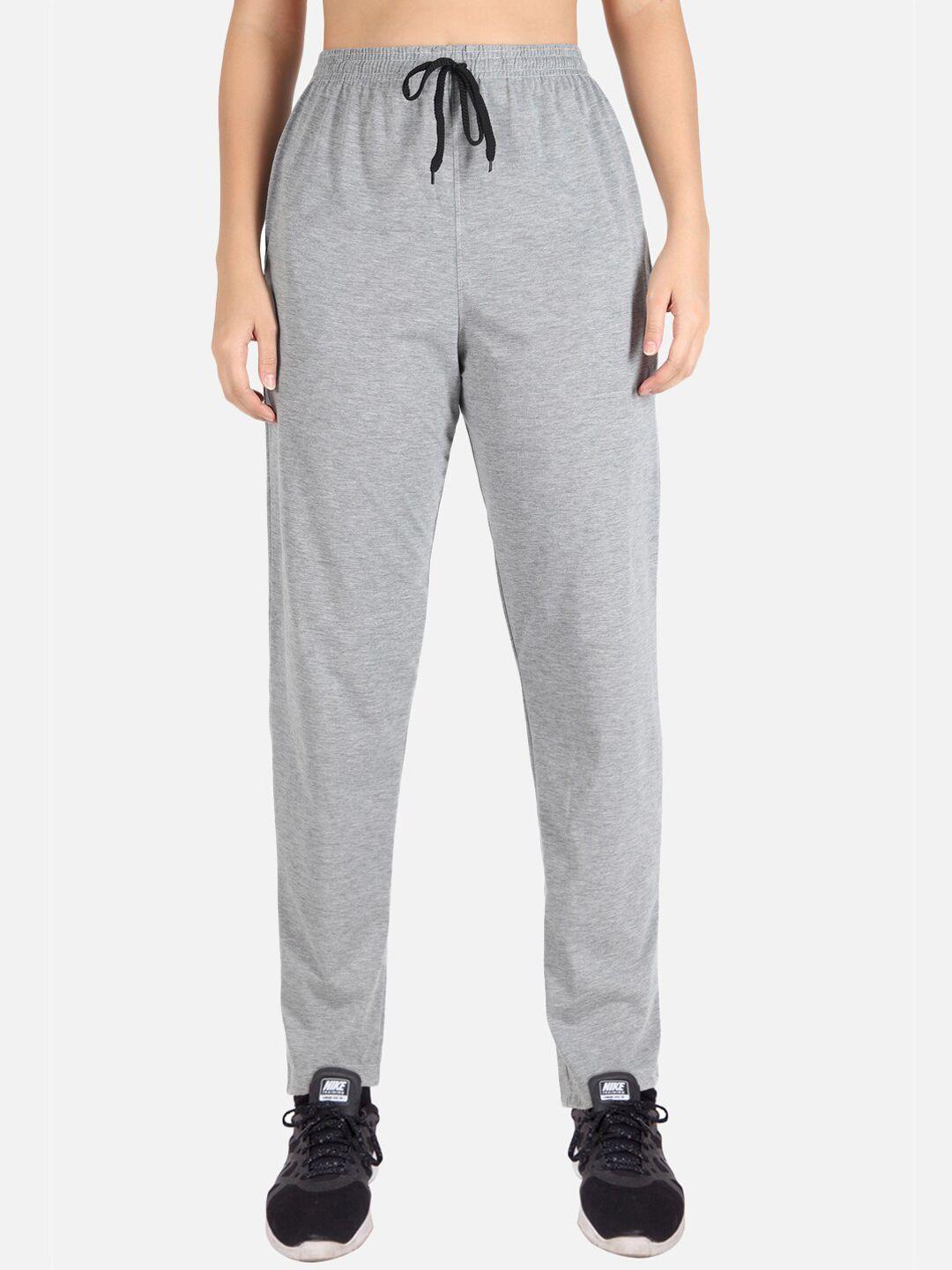FFLIRTYGO Women Grey Melange Solid Relaxed Fit Cotton Track Pants