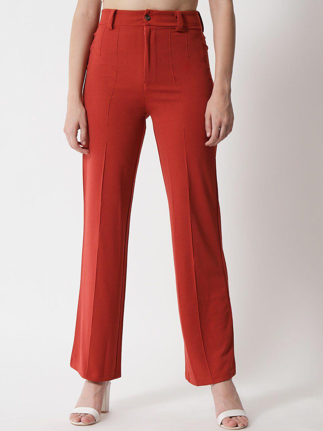 kotty-women-orange-relaxed-straight-fit-high-rise-easy-wash-trousers