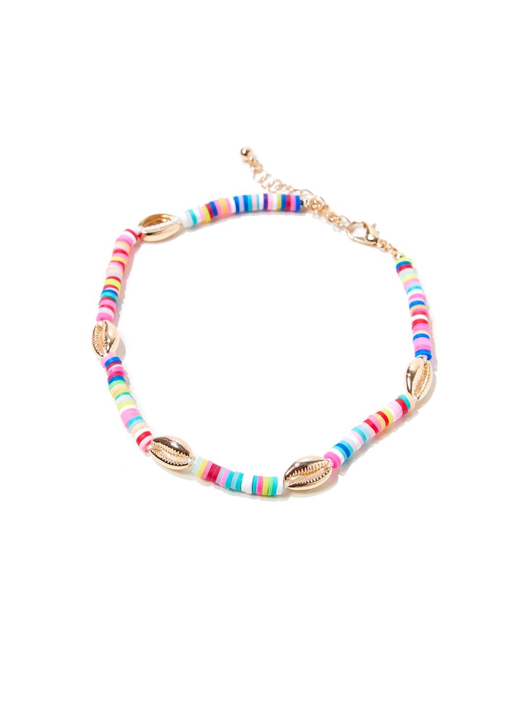forever-21-gold-toned-&-multicolored-cowrie-shell-beaded-anklet
